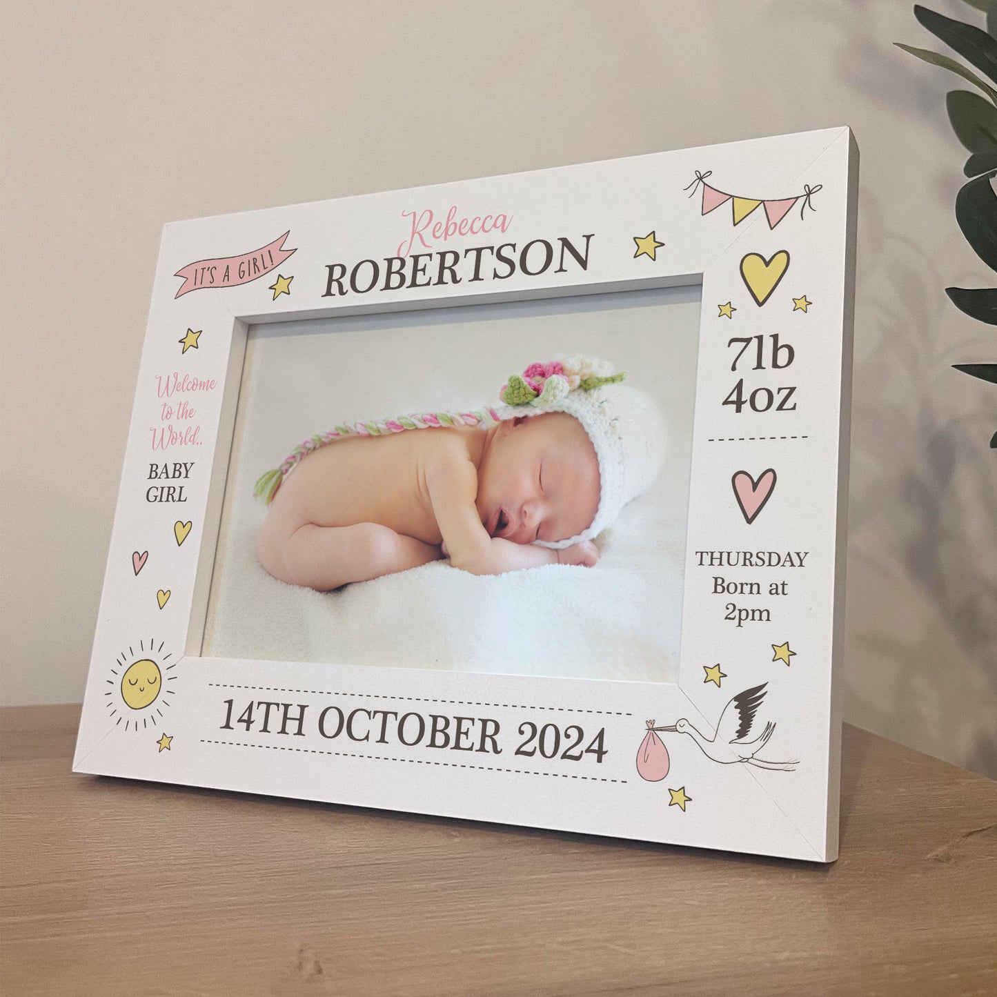 Personalised Baby Girl Photo Frame With Birth Details New Baby