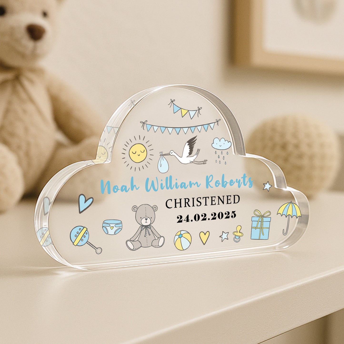 Personalised Christening Gift For Baby Boy, Cloud Baby Plaque