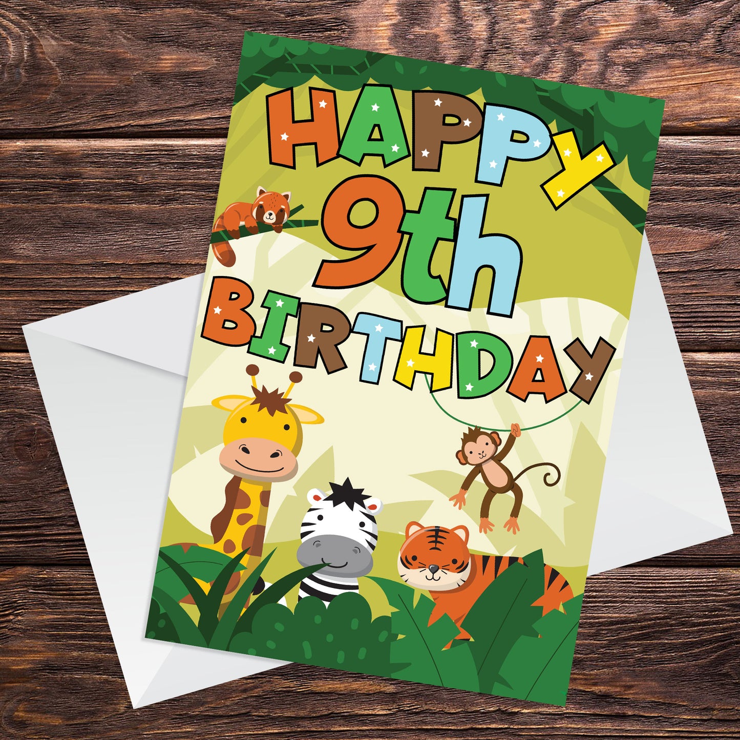 9th Birthday Jungle Animal Card for Boys Girls 9 Year Old Card