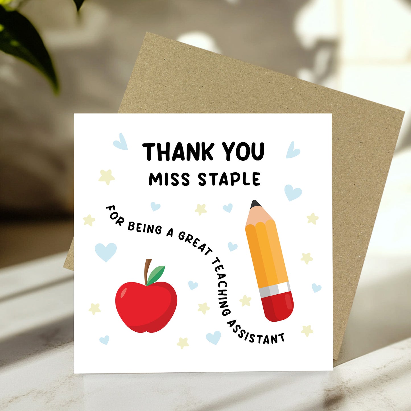 Personalised Teaching Assistant Card With Kraft Envelope Card