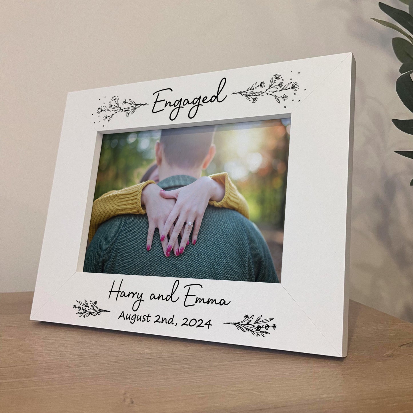 ENGAGEMENT Gift For Couple Oak Photo Frame ENGAGED Couple Gifts