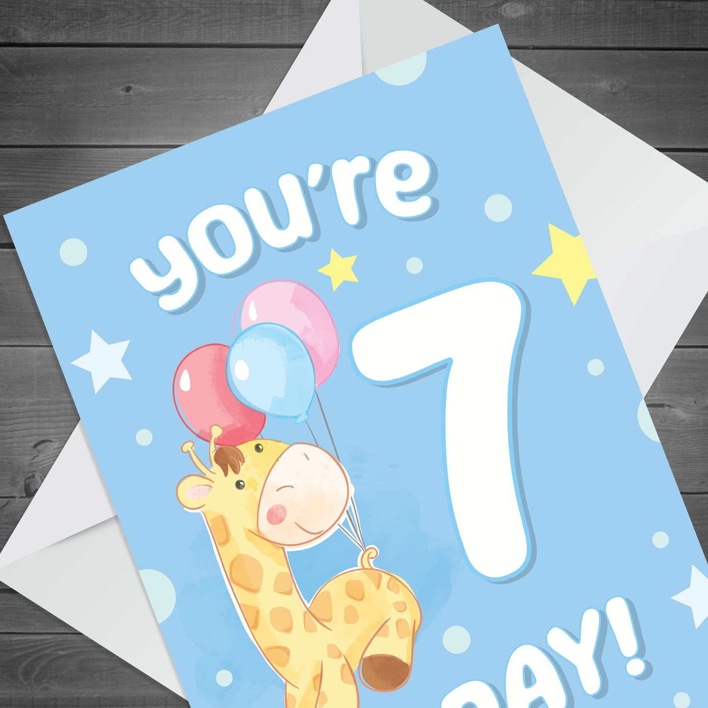 7th Birthday Age 7 Children's Kids Baby Giraffe Greetings Card