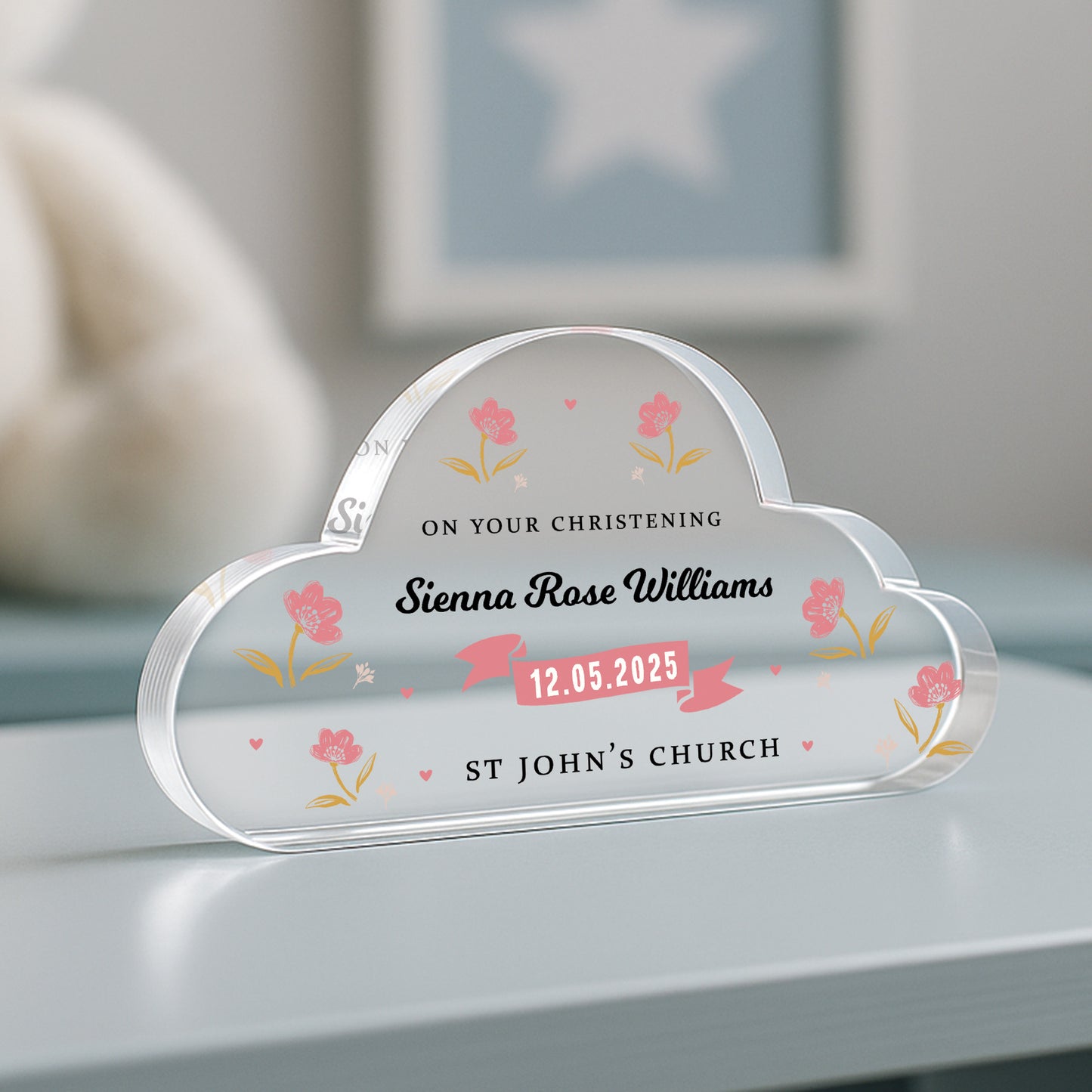 Personalised Christening Gift For Baby Girl Cloud Baby Plaque