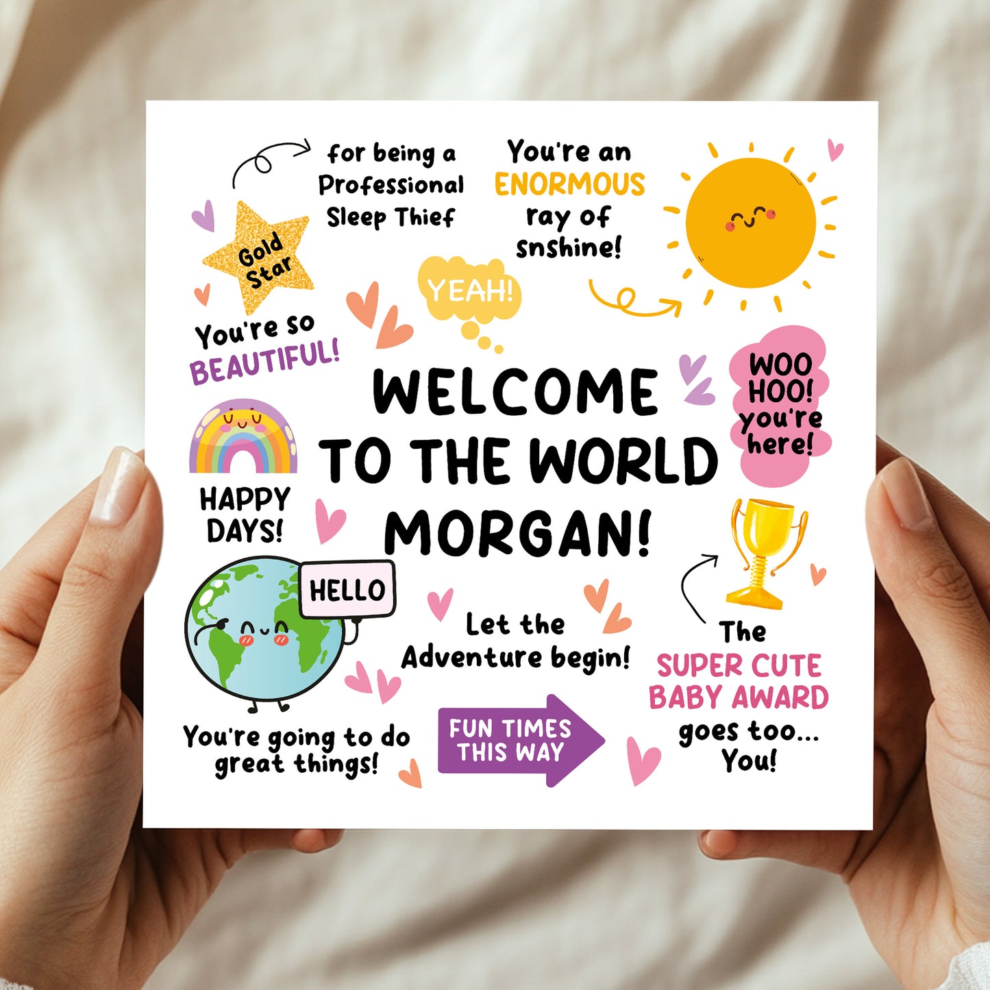 Personalised New Baby Card Baby Girl Welcome To The World Card