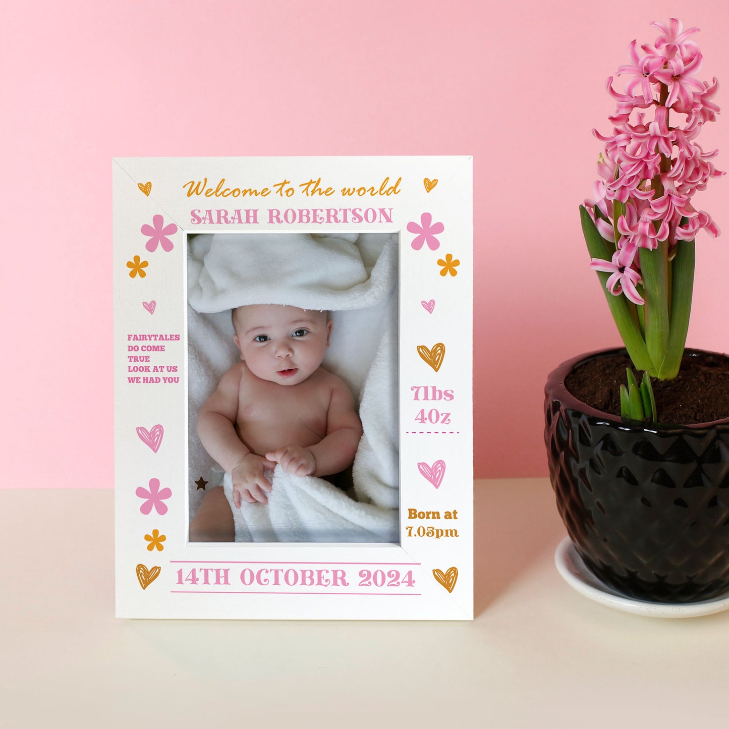 Personalised Baby Girl Photo Frame With Birth Details Welcome