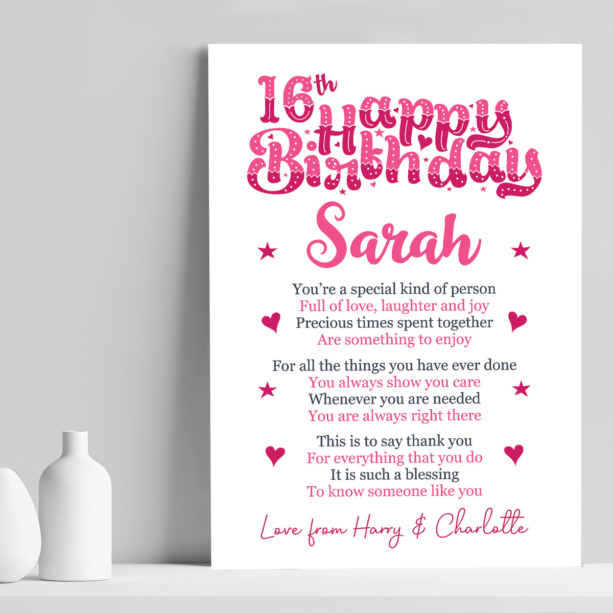 PERSONALISED 16th Birthday Gifts For Her Gift For Daughter A4