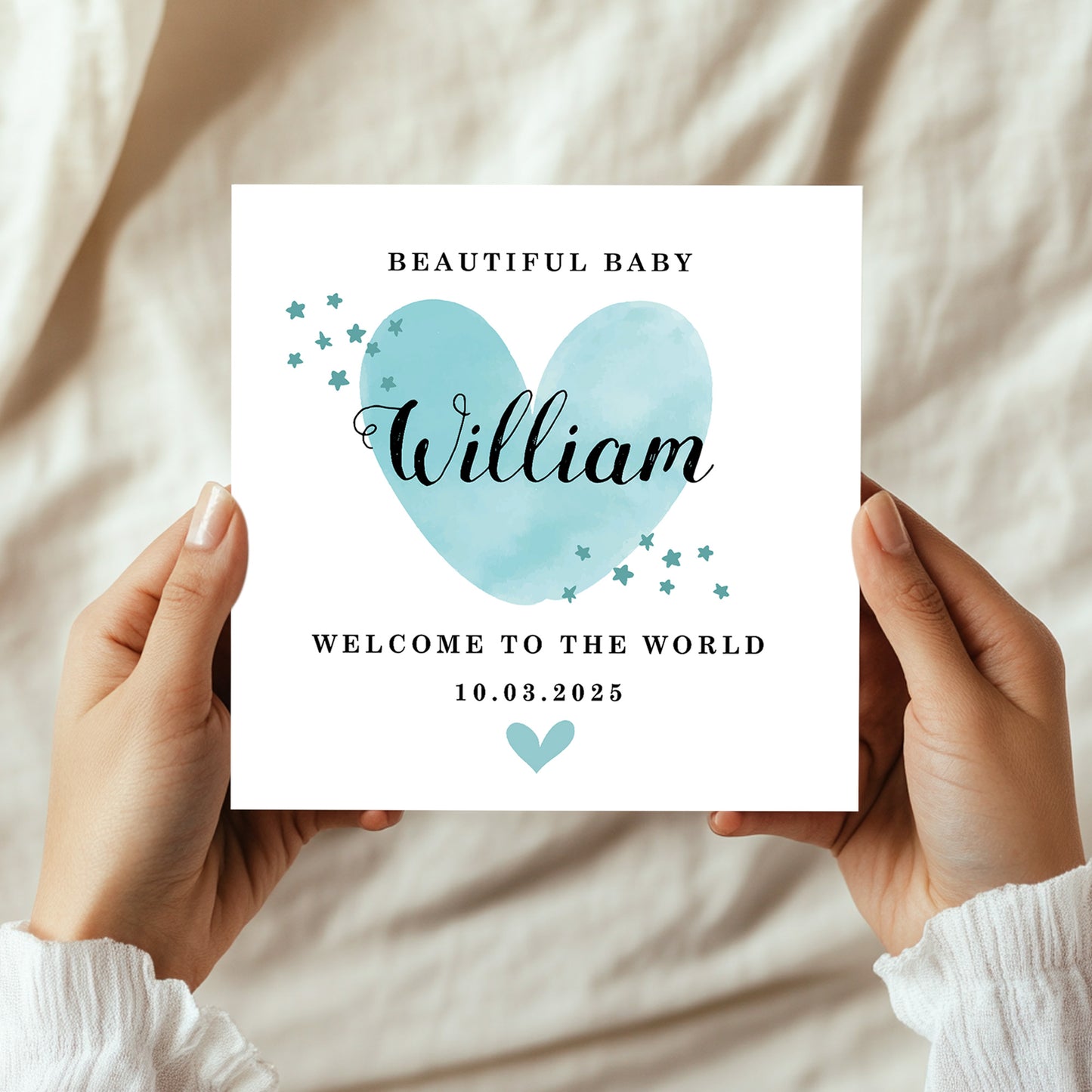 New Baby Card Watercolour Personalised Welcome to the World Boy