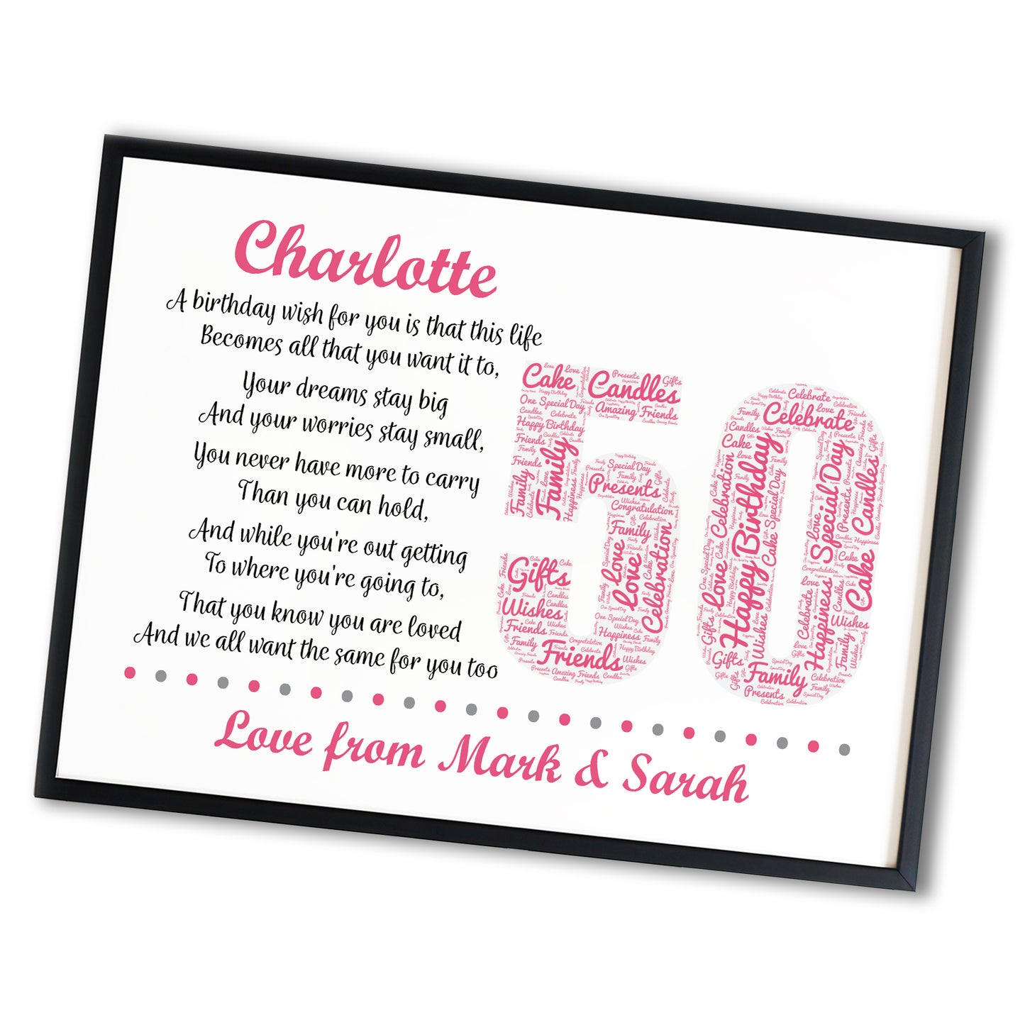 Personalised 50th Birthday Gift for Her Wife Mum A3 Framed Print