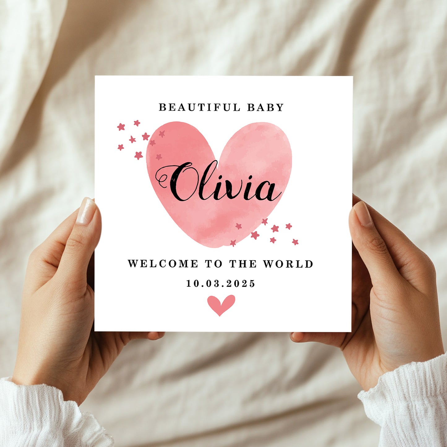 Personalised New Baby Card Watercolour Welcome to the World Card