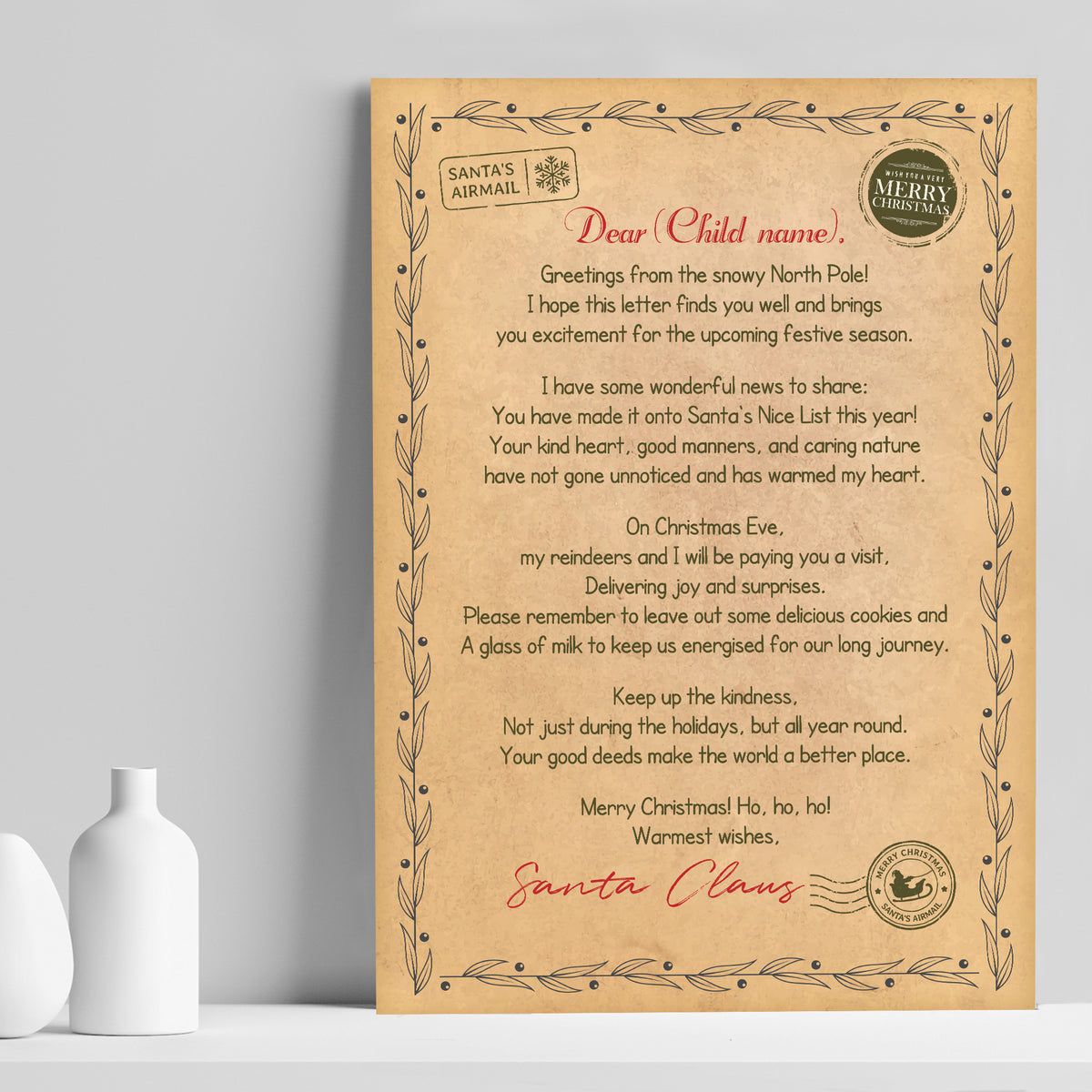 Personalised Christmas Letter Santa North Pole Letter Nice List