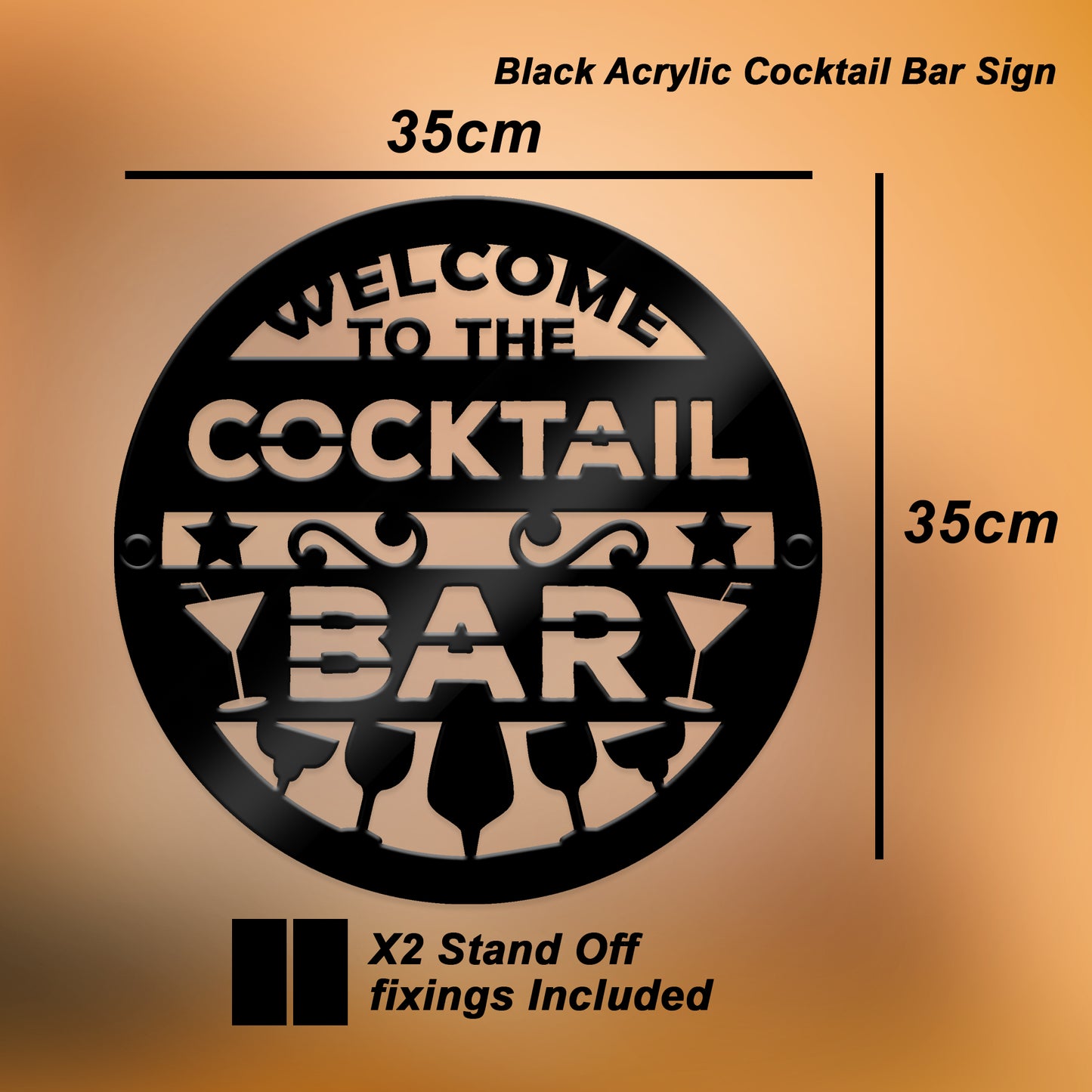 Cocktail Bar Welcome Sign Wall Mounted Home Bar Pub Sign 35x35cm