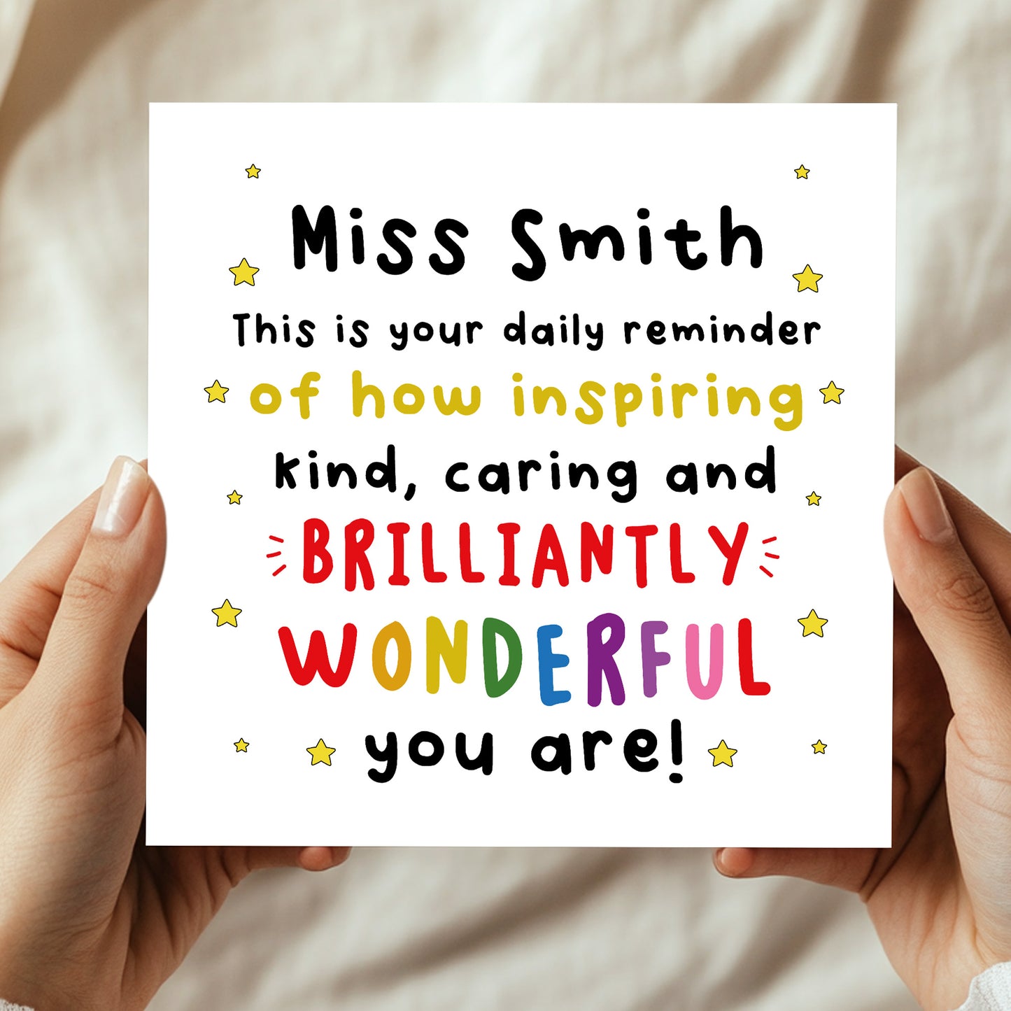 PERSONALISED Teacher Card Thank You Cards for Wonderful Teacher