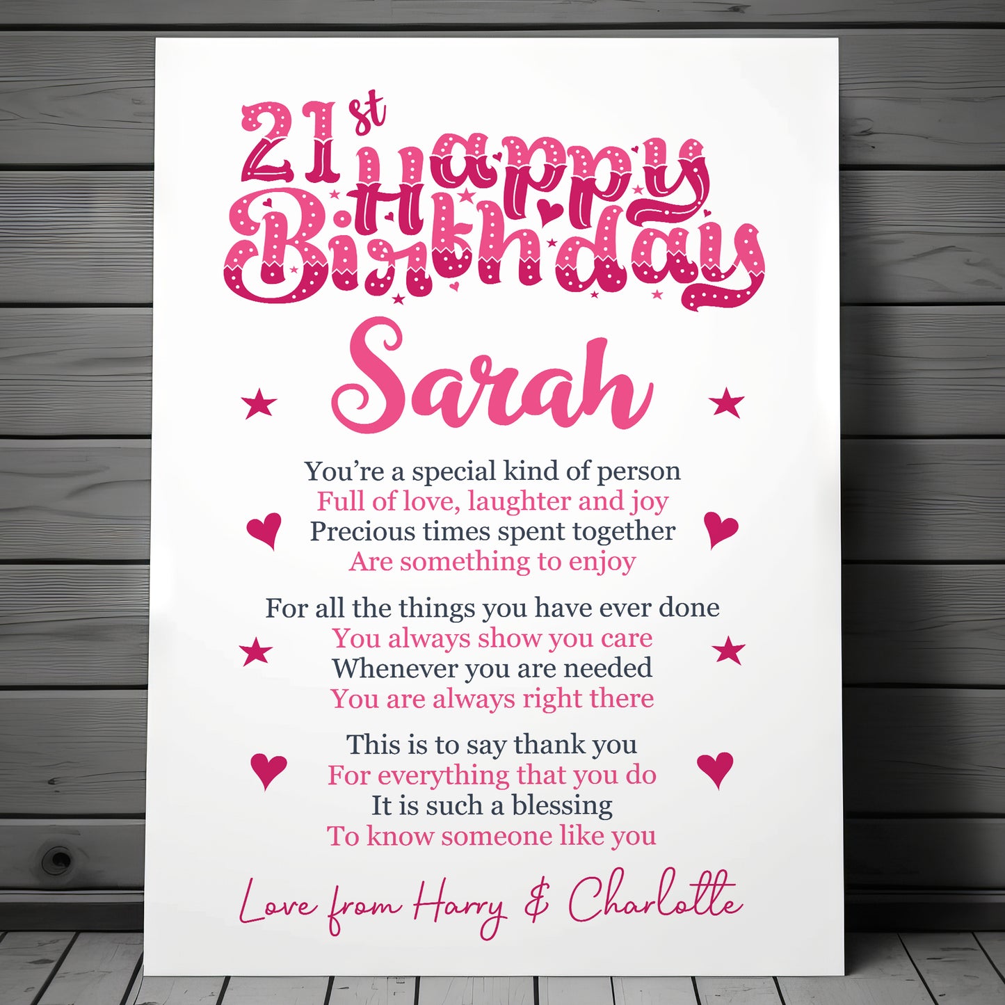 PERSONALISED 21st Birthday Gifts For Her Gift For Daughter A3