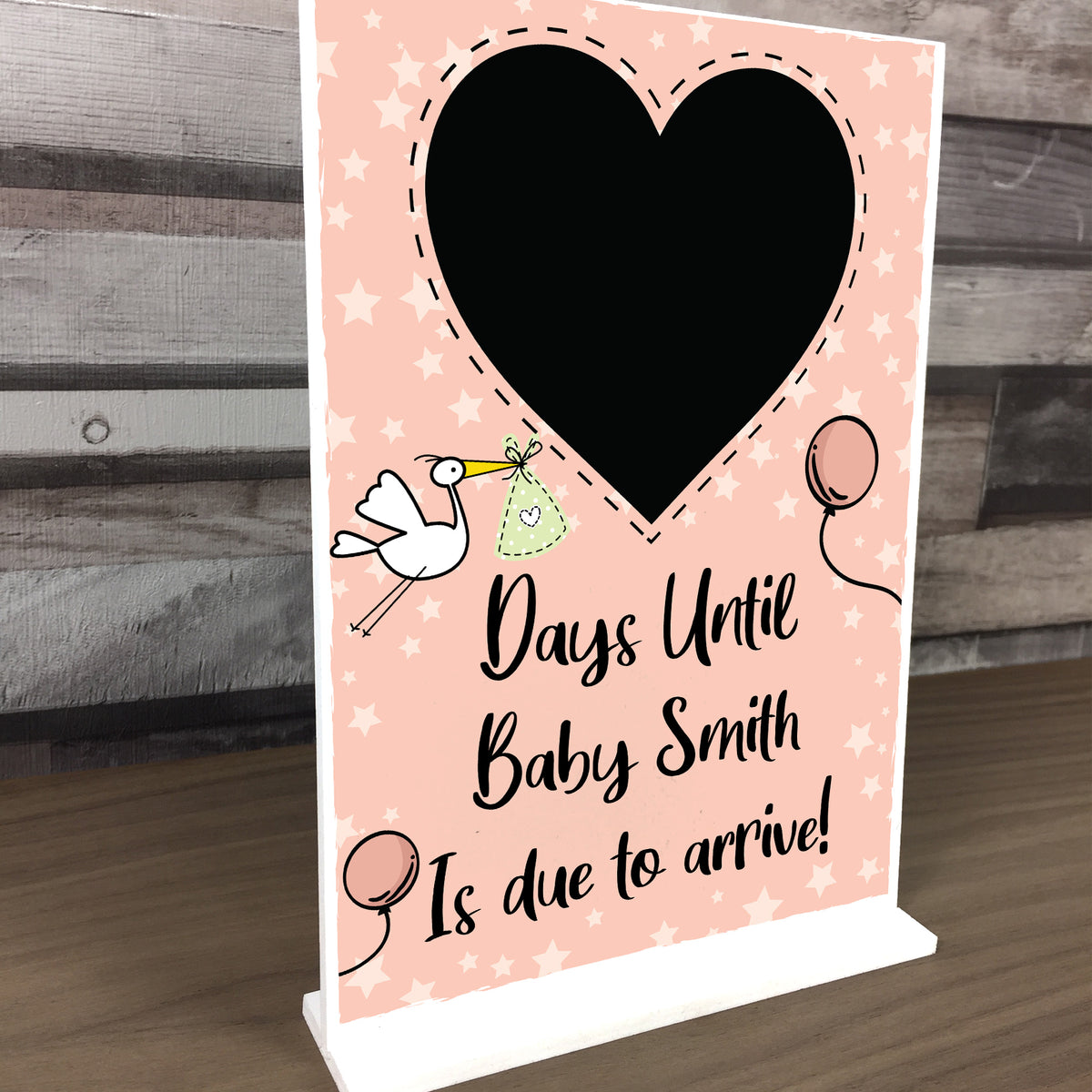 New Baby Countdown Plaque Chalkboard Sign Pregnancy Baby Pink