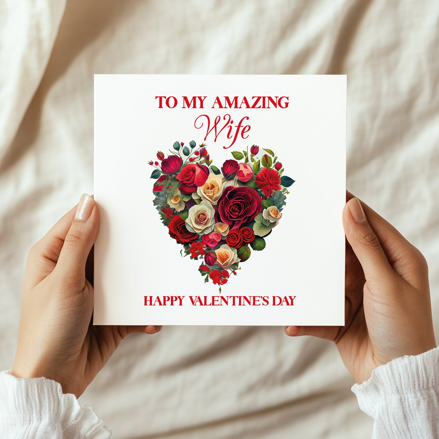 Amazing Wife Valentines Day Card for Her Floral Heart Card