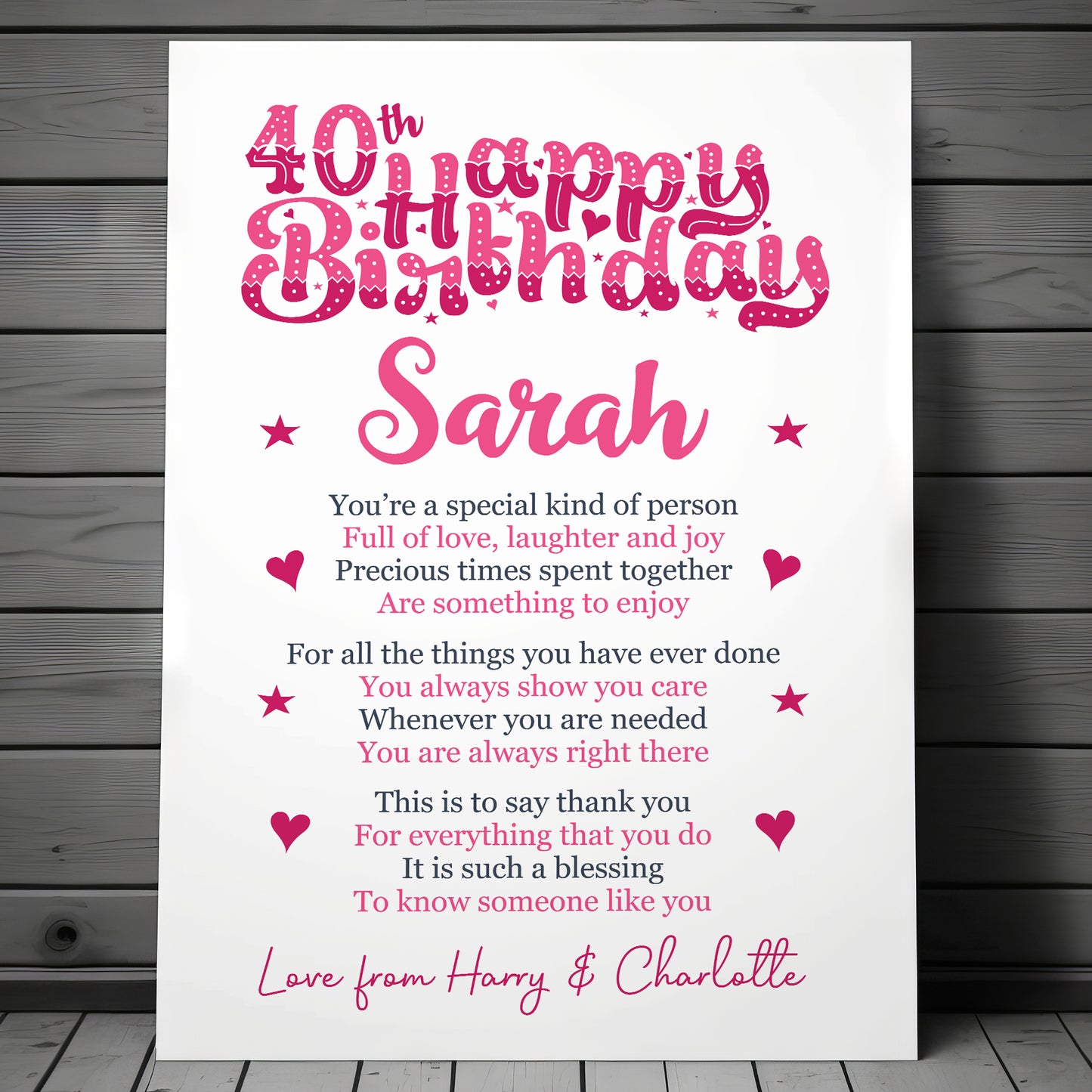 PERSONALISED 40th Birthday Gift For Her Gift For Daughter A3