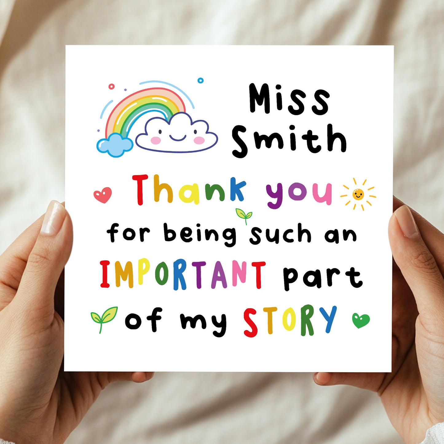 PERSONALISED Thank You Cards for Teacher Part Of My Story