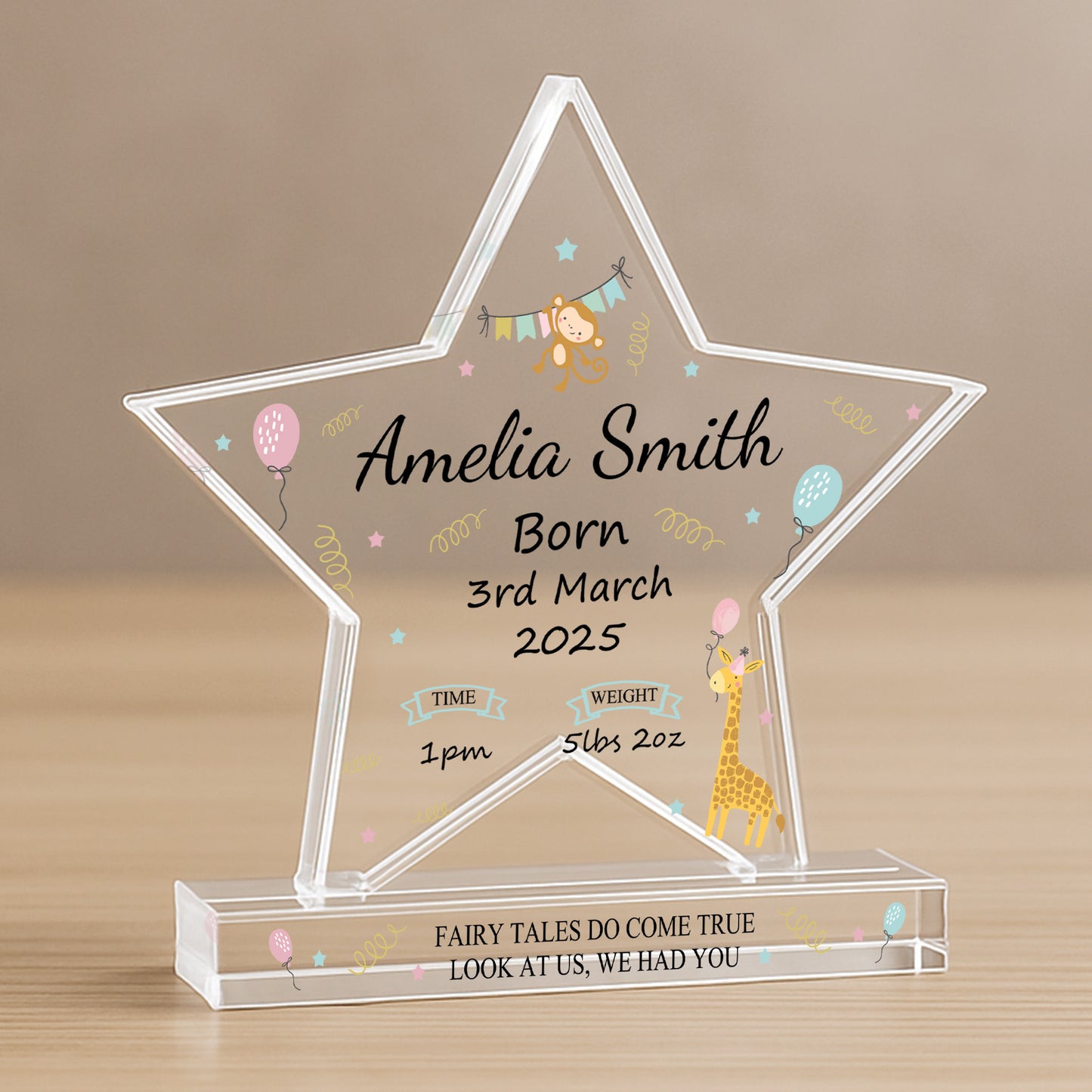 New Baby Personalised Gift Birth Details Gift Acrylic Star