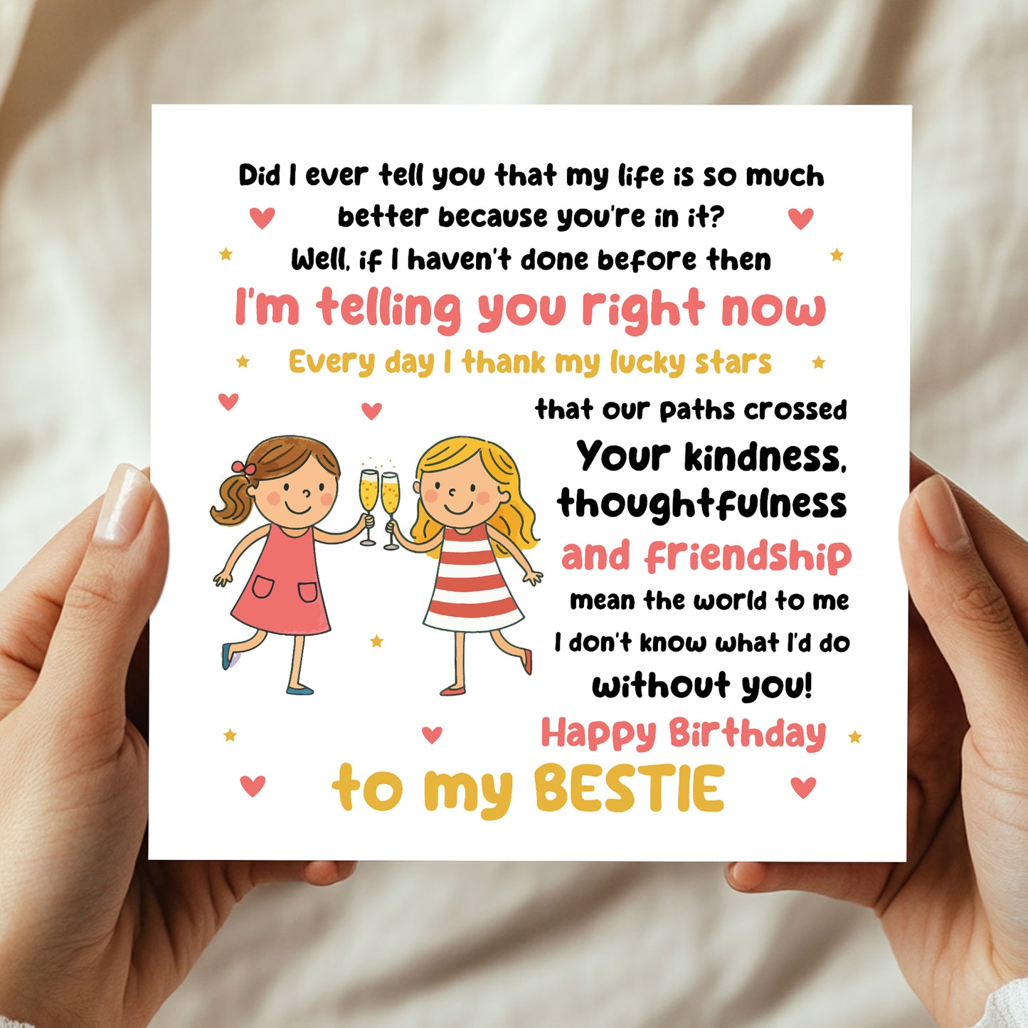 Card For Bestie Birthday With Kraft Envelope Birthday Card