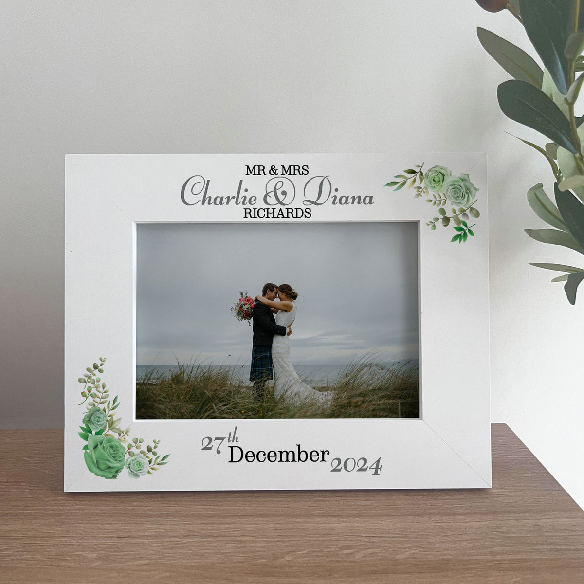 Mr & Mrs Gift Wedding Photo Frame Gift Floral Personalised