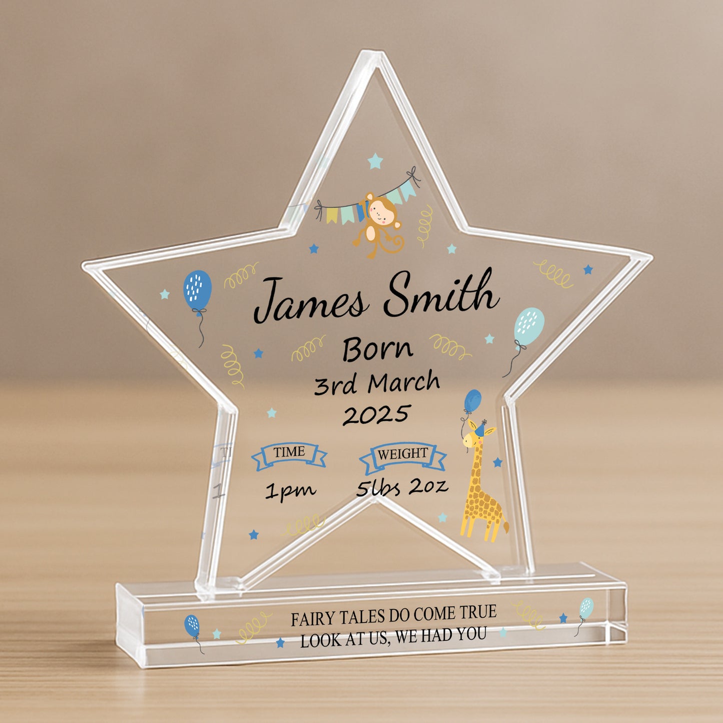 New Baby Personalised Gift Birth Details Gift Acrylic Star
