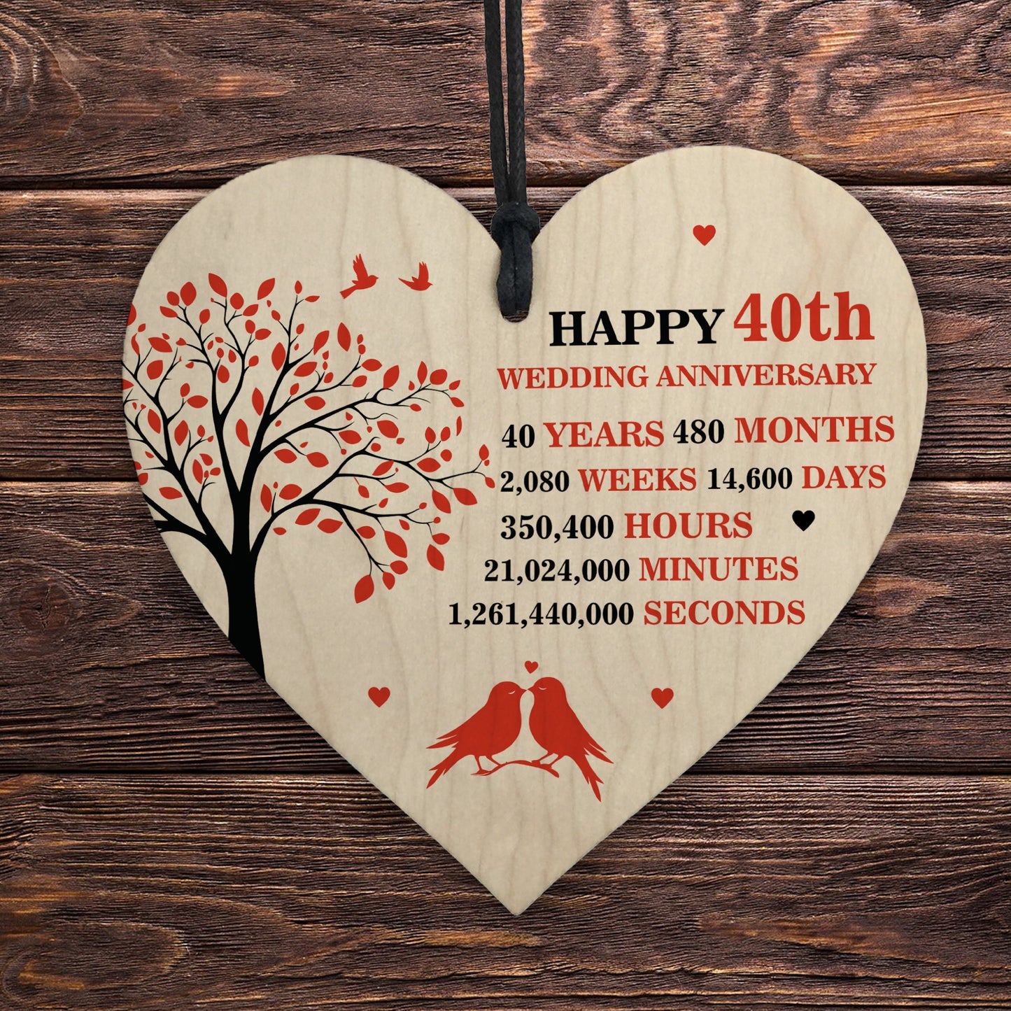 40th Wedding Anniversary Heart Plaque Present For Anniversary