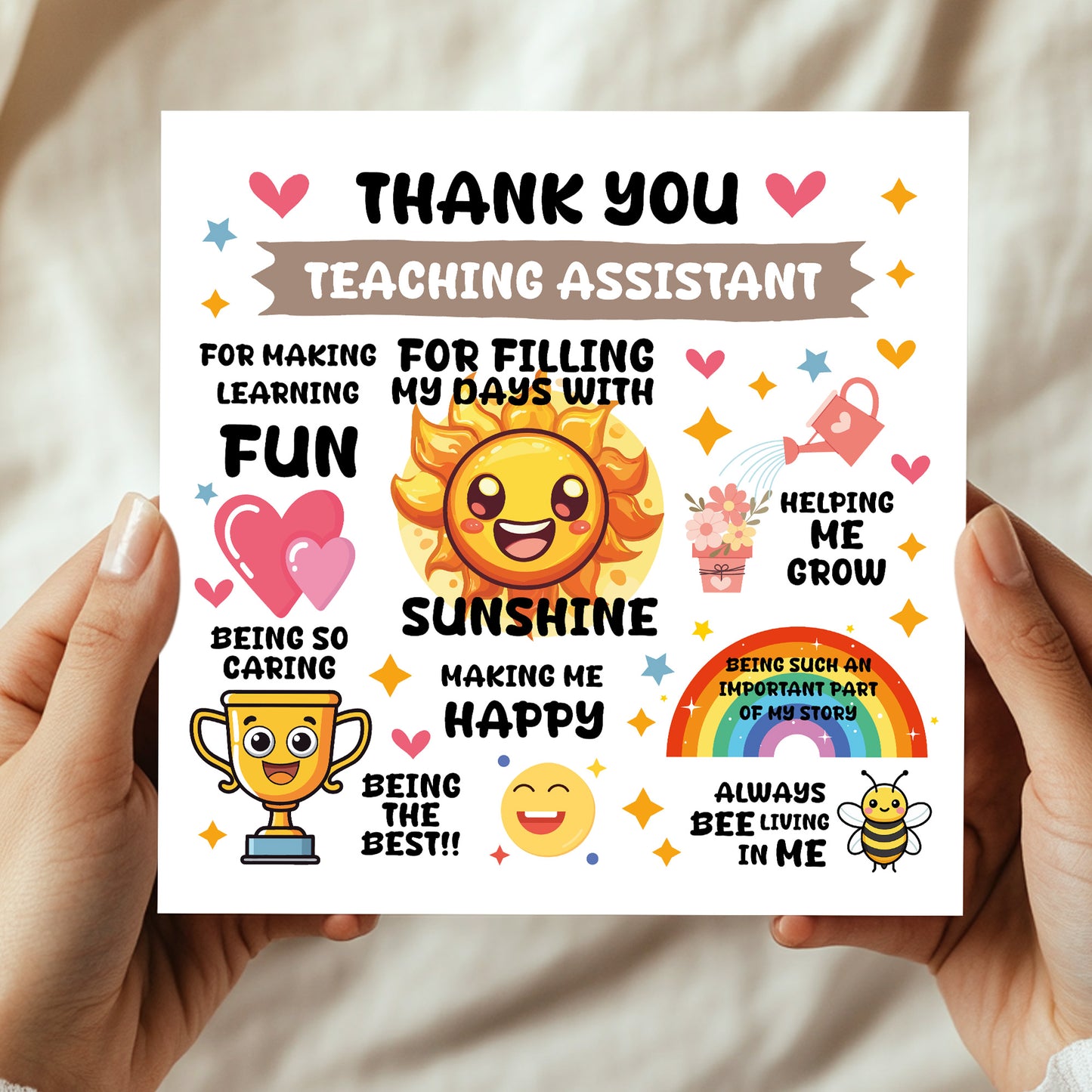 Thank You Card For Teaching Assistant With Kraft Envelope