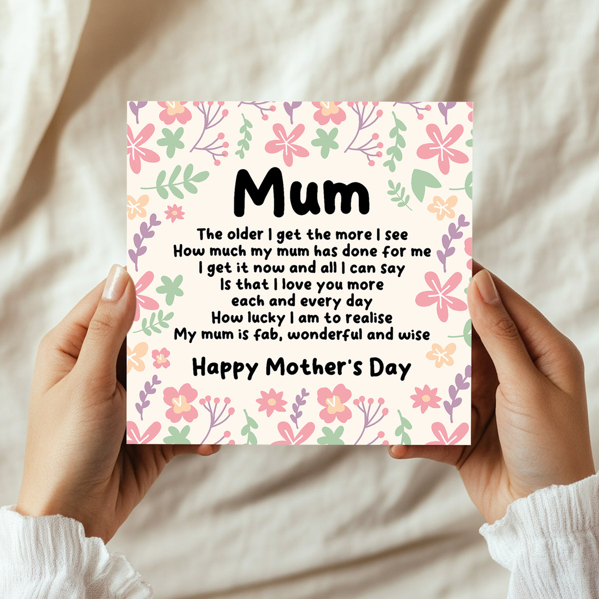 Happy Mothers Day Card, Floral Design, Poem Card For Mum