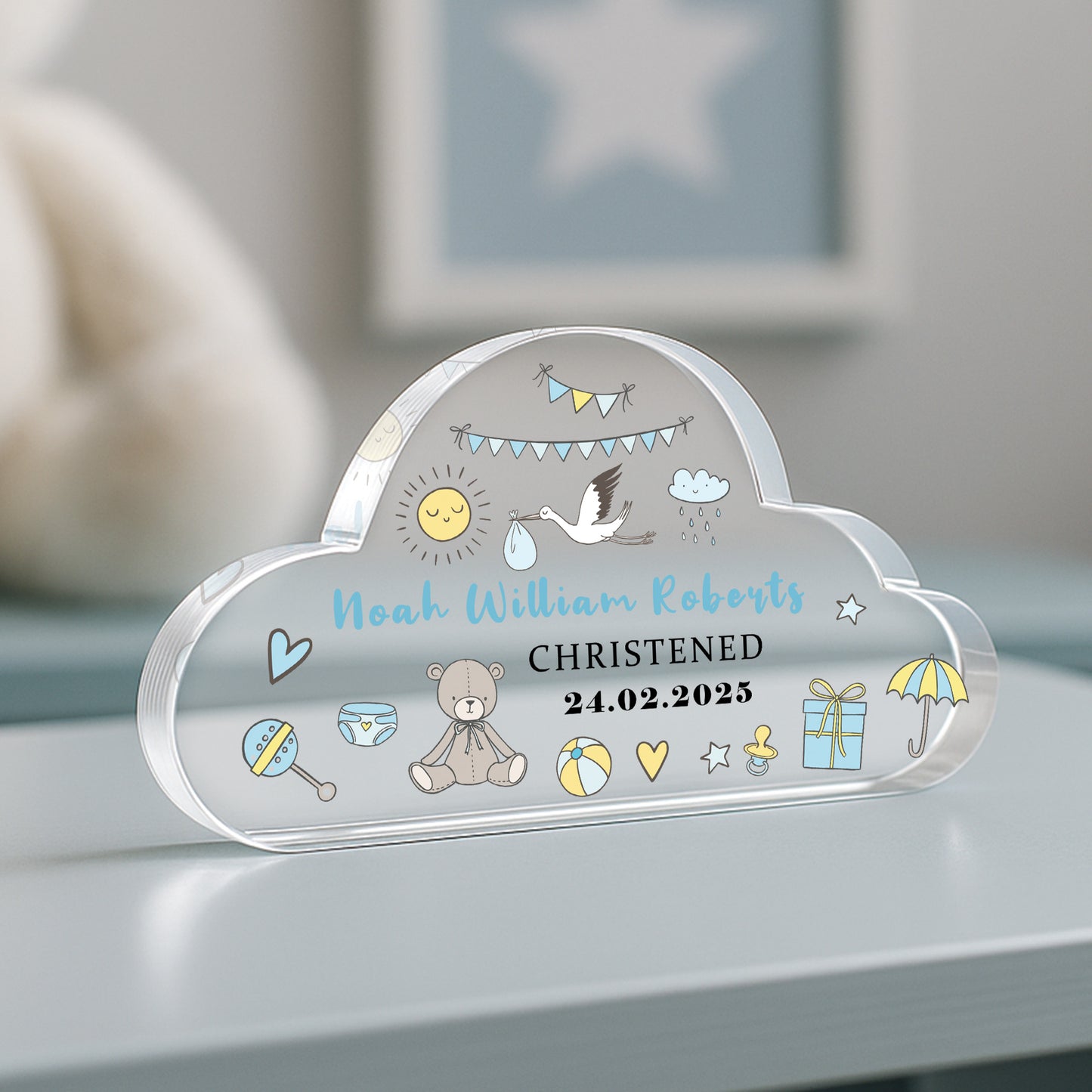 Personalised Christening Gift For Baby Boy, Cloud Baby Plaque