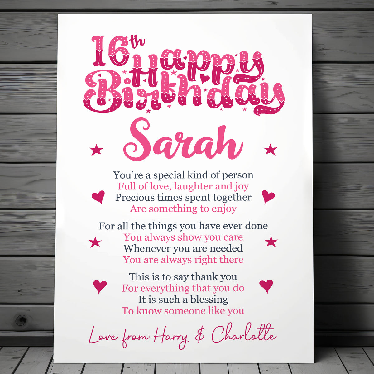 PERSONALISED 16th Birthday Gifts For Her Gift For Daughter A3