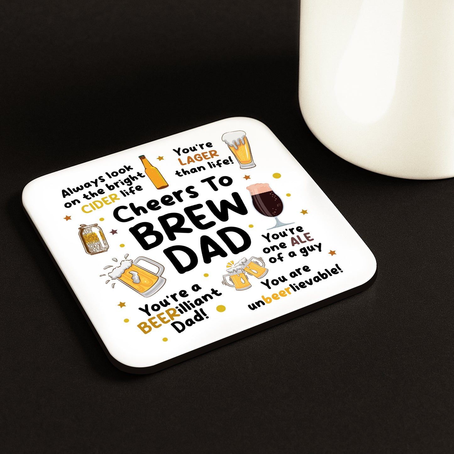 Funny Dad Gift Dad Coaster Cheers To Brew Dad Gift For Birthday