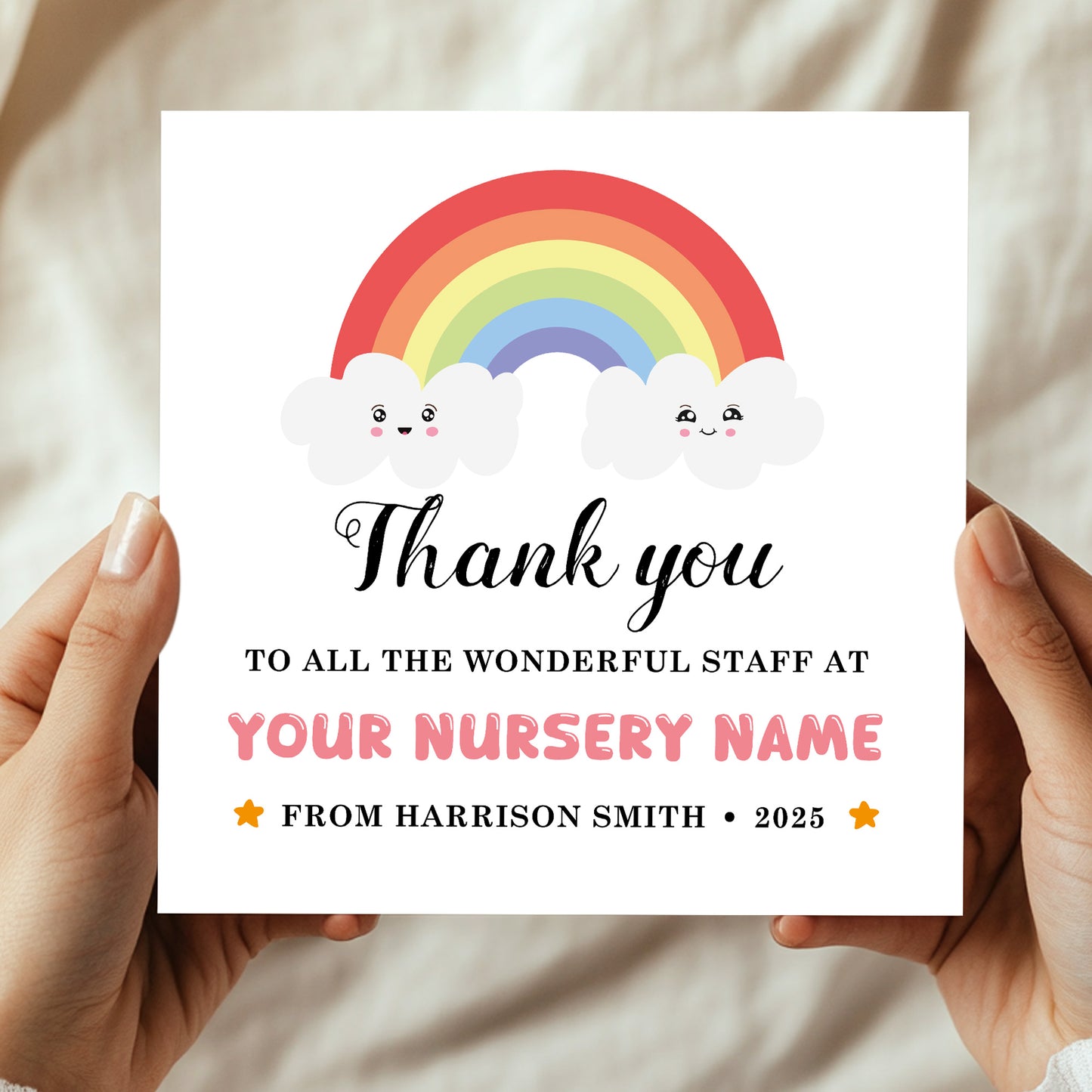 Personalised Thank You To The Wonderful Staff Card Nursery