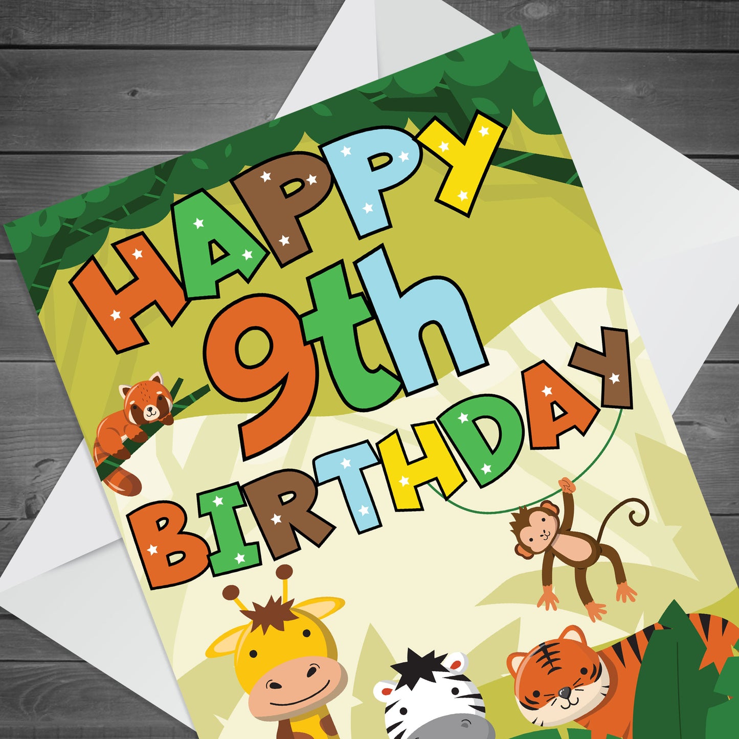 9th Birthday Jungle Animal Card for Boys Girls 9 Year Old Card