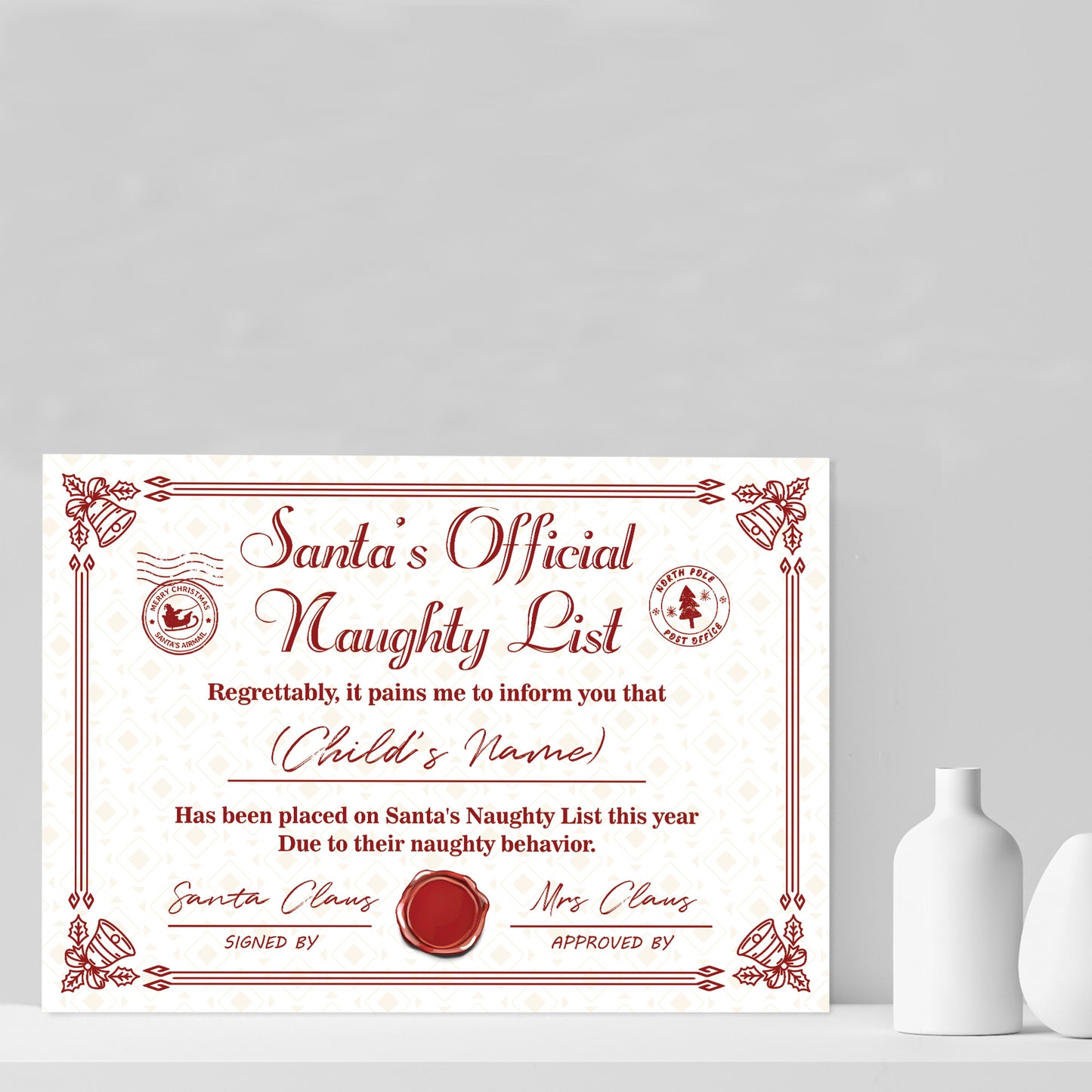 Official Naughty List Certificate From Santa Claus Funny Joke