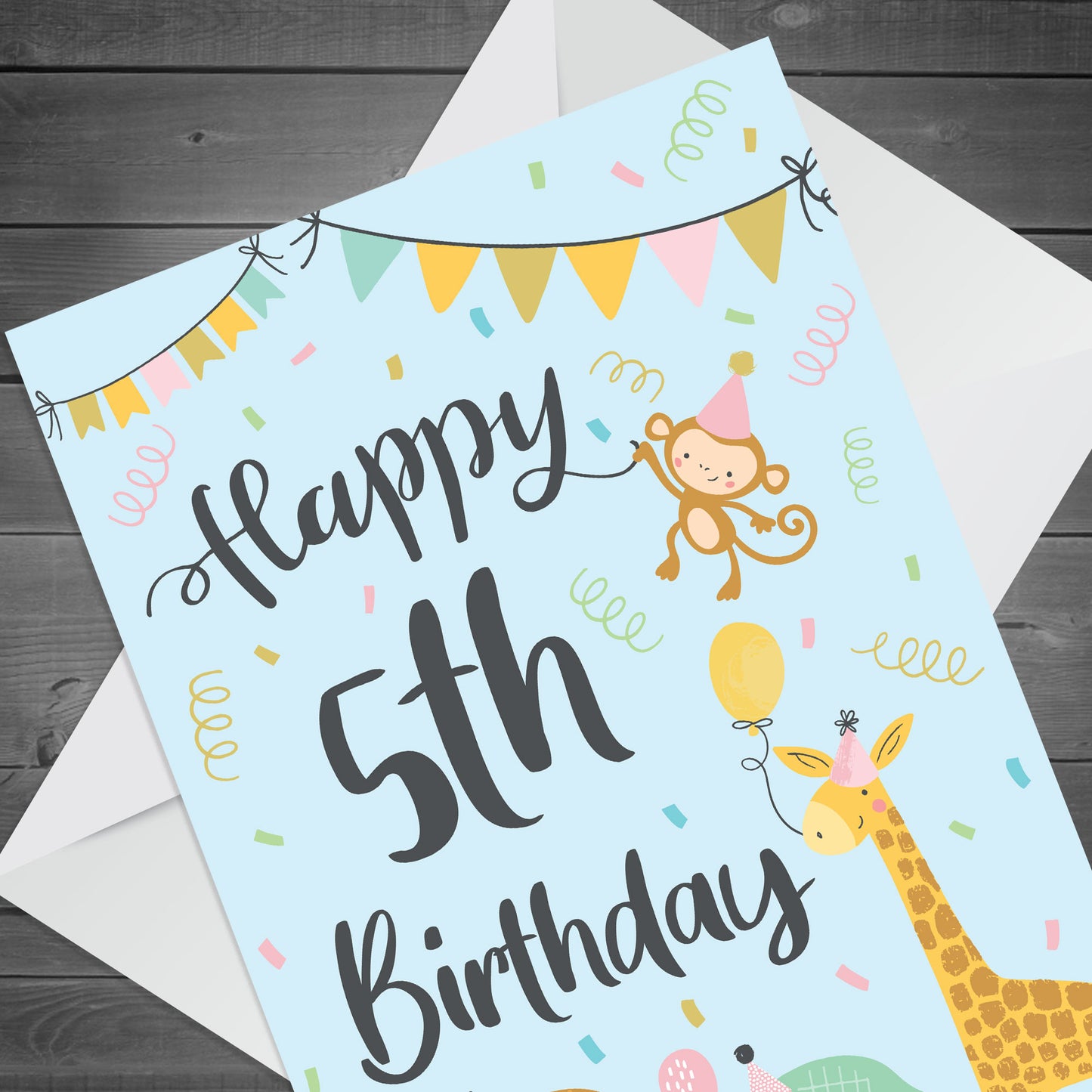 5th Birthday Jungle Animals Card for Girls Boys 5 Year Old Child