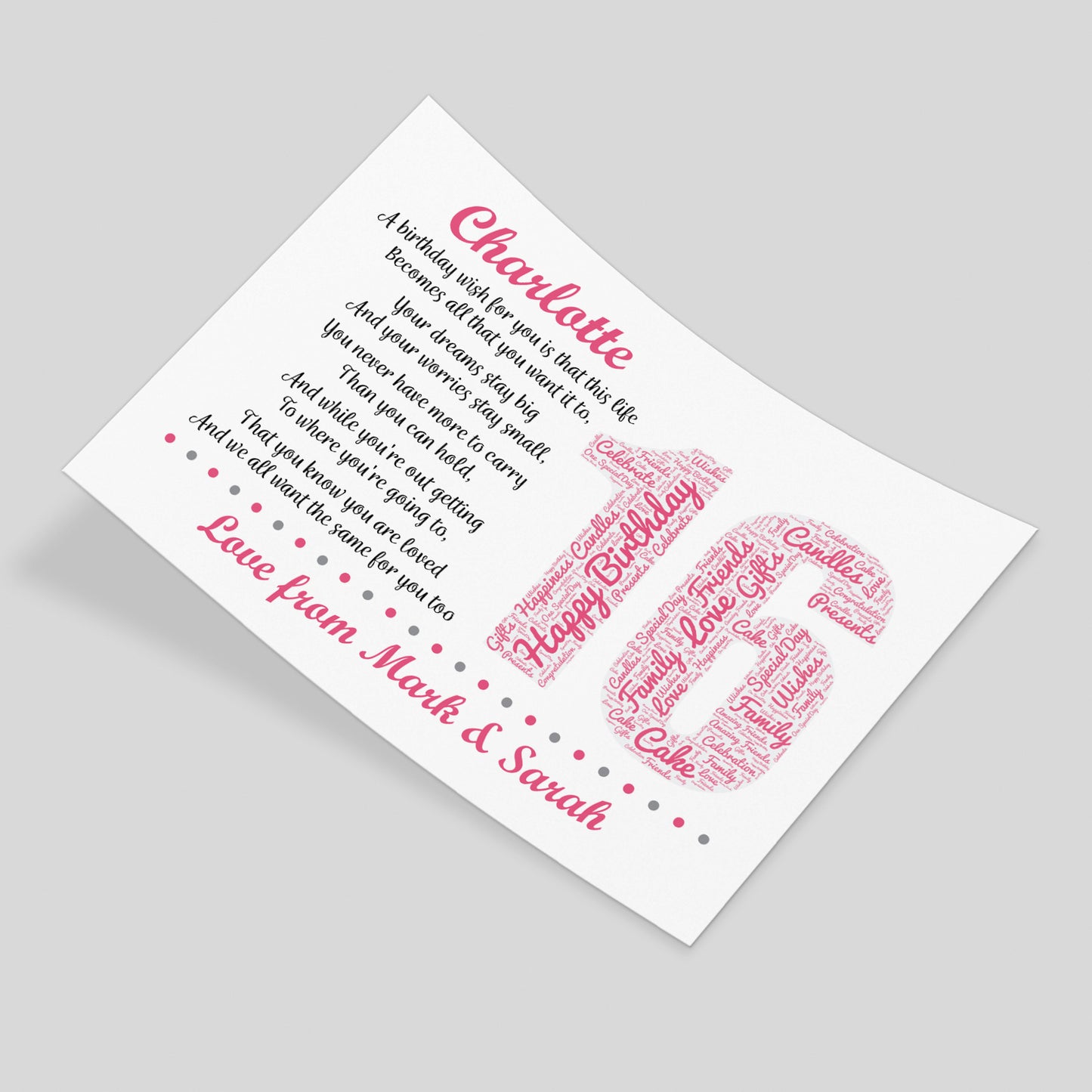 Personalised 16th Birthday Gifts for Her Girls Daughter A3 Print