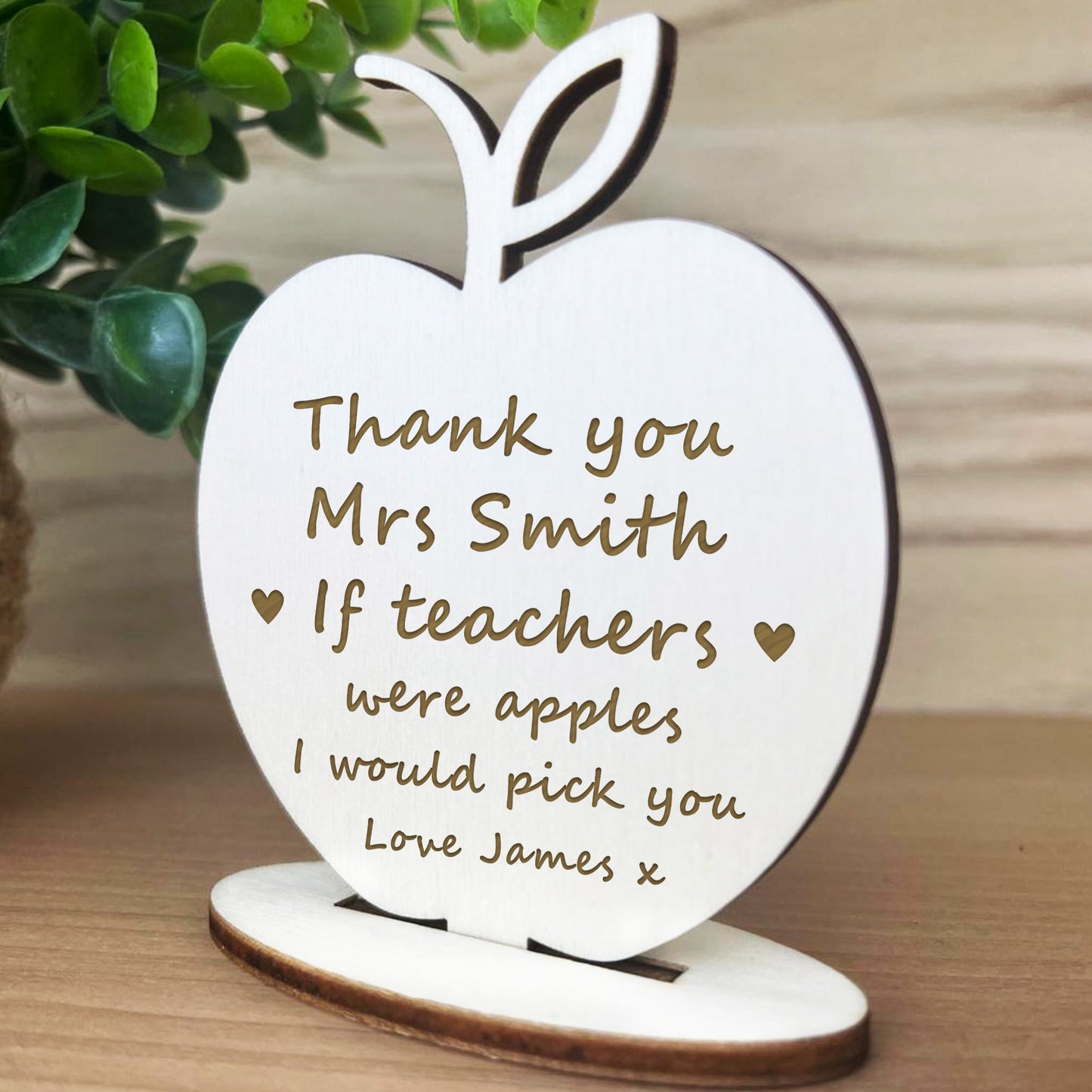 Personalised Teacher Gifts Wooden Engraved Apple Thank You Gifts