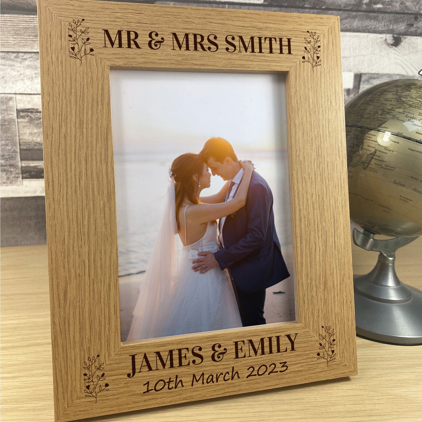 Personalised Wedding Day Photo Frame and Heart Husband Wife Gift