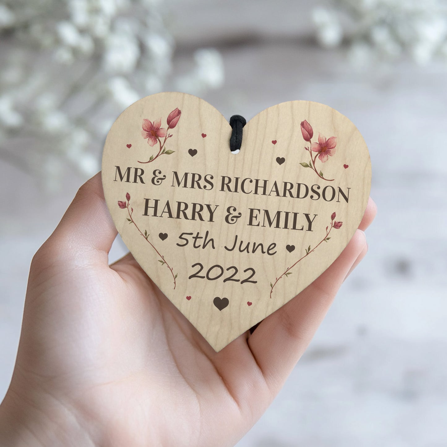 Wedding Gift Wood Wedding Day Personalised Photo Frame and Heart