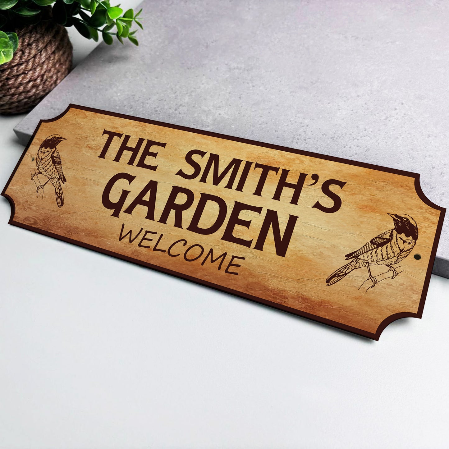 Personalised Garden Sign Welcome Rustic Plaque Outside Garden De
