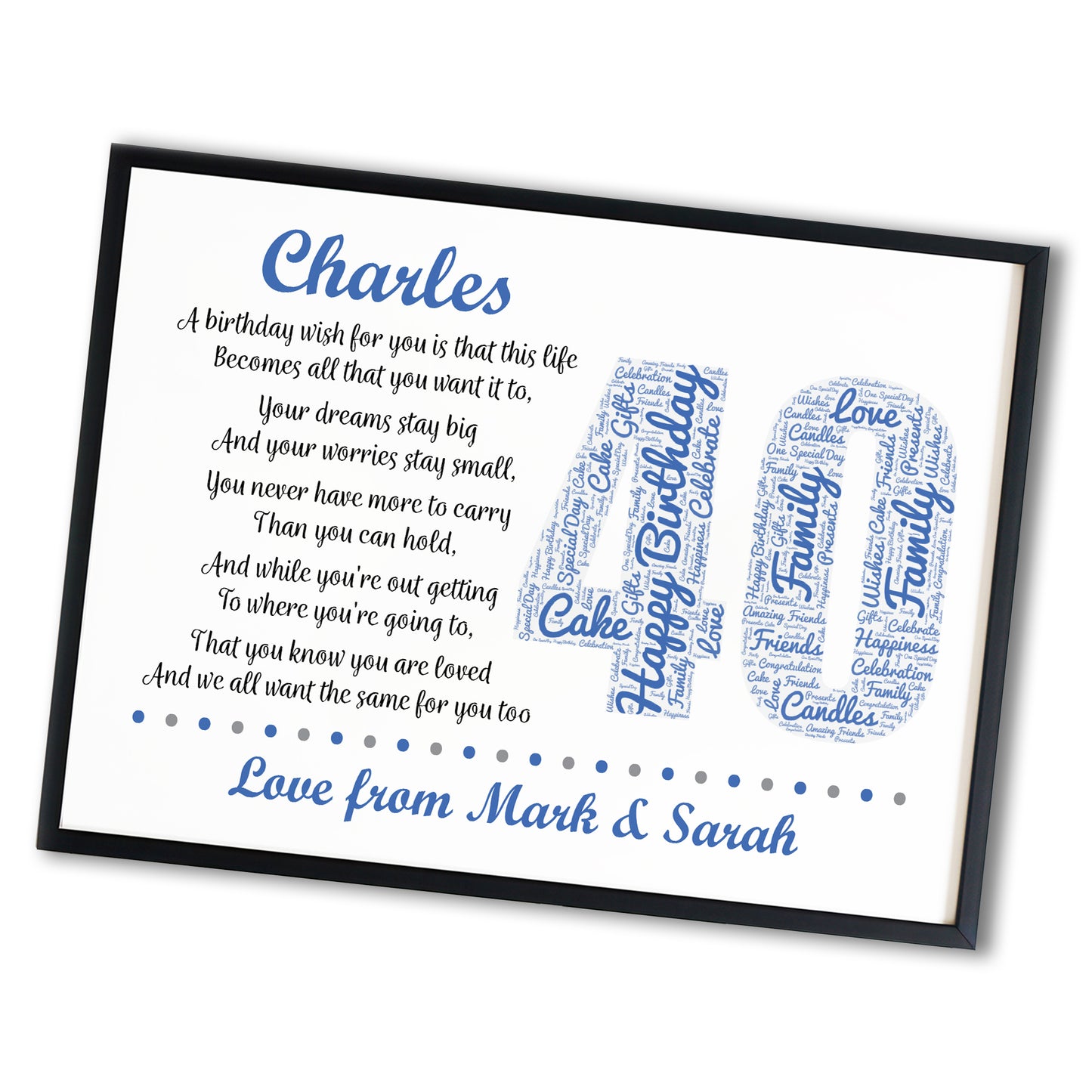 Personalised 40th Birthday Gifts for Him Men Dad A3 Framed Print