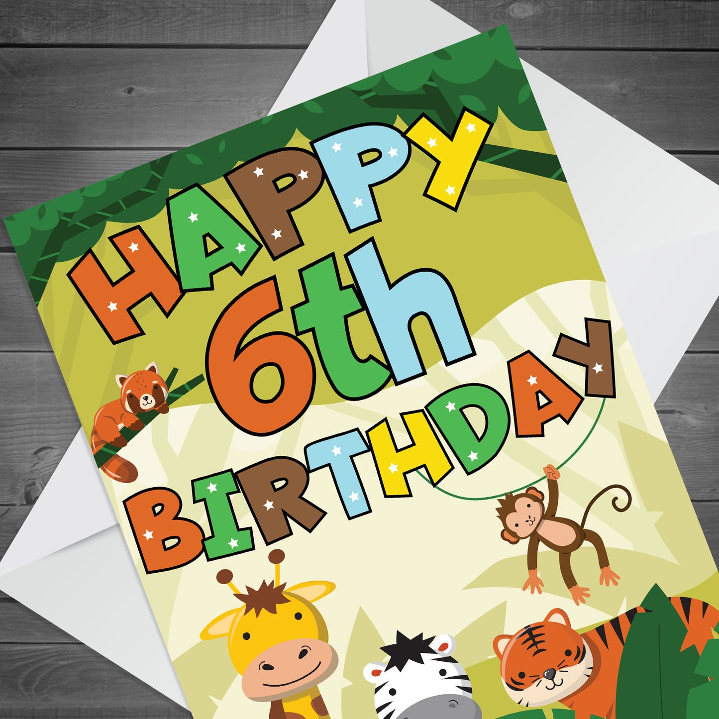 6th Birthday Jungle Animal Card for Boys Girls 6 Year Old Card