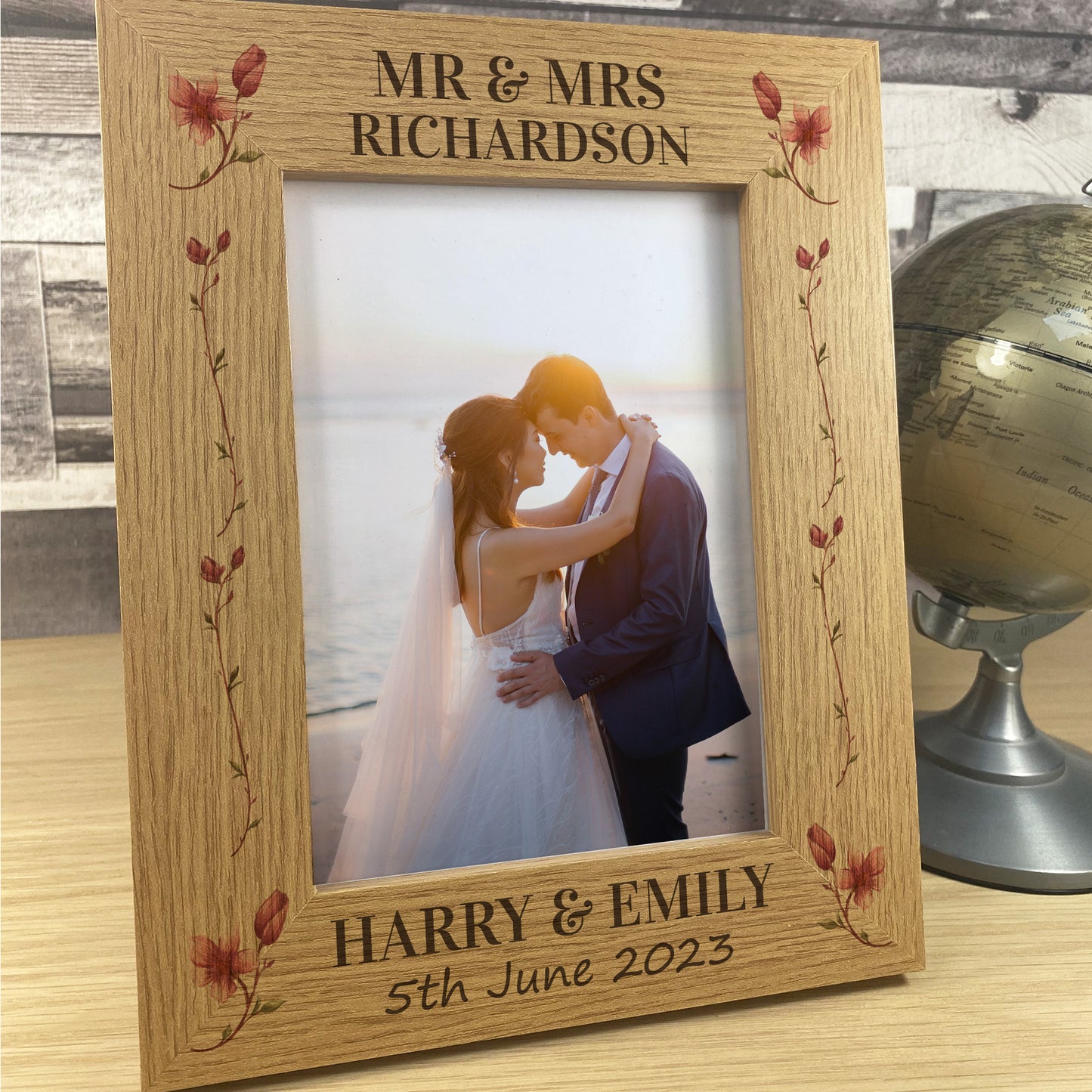 Personalised Wood Wedding Photo Frame and Heart Gift For Couple