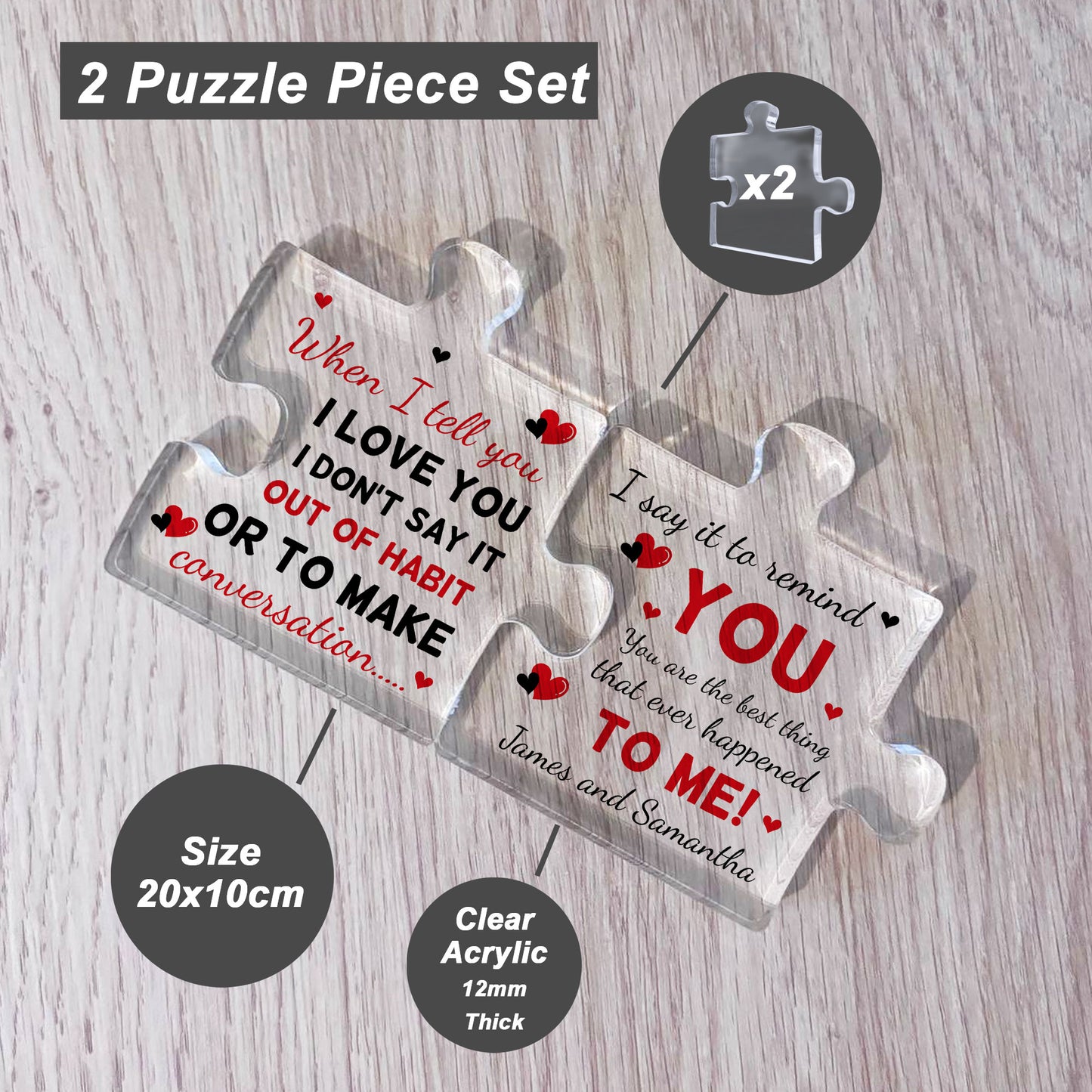 Personalised Couple Gift Puzzle Pieces Plaque Set Anniversary