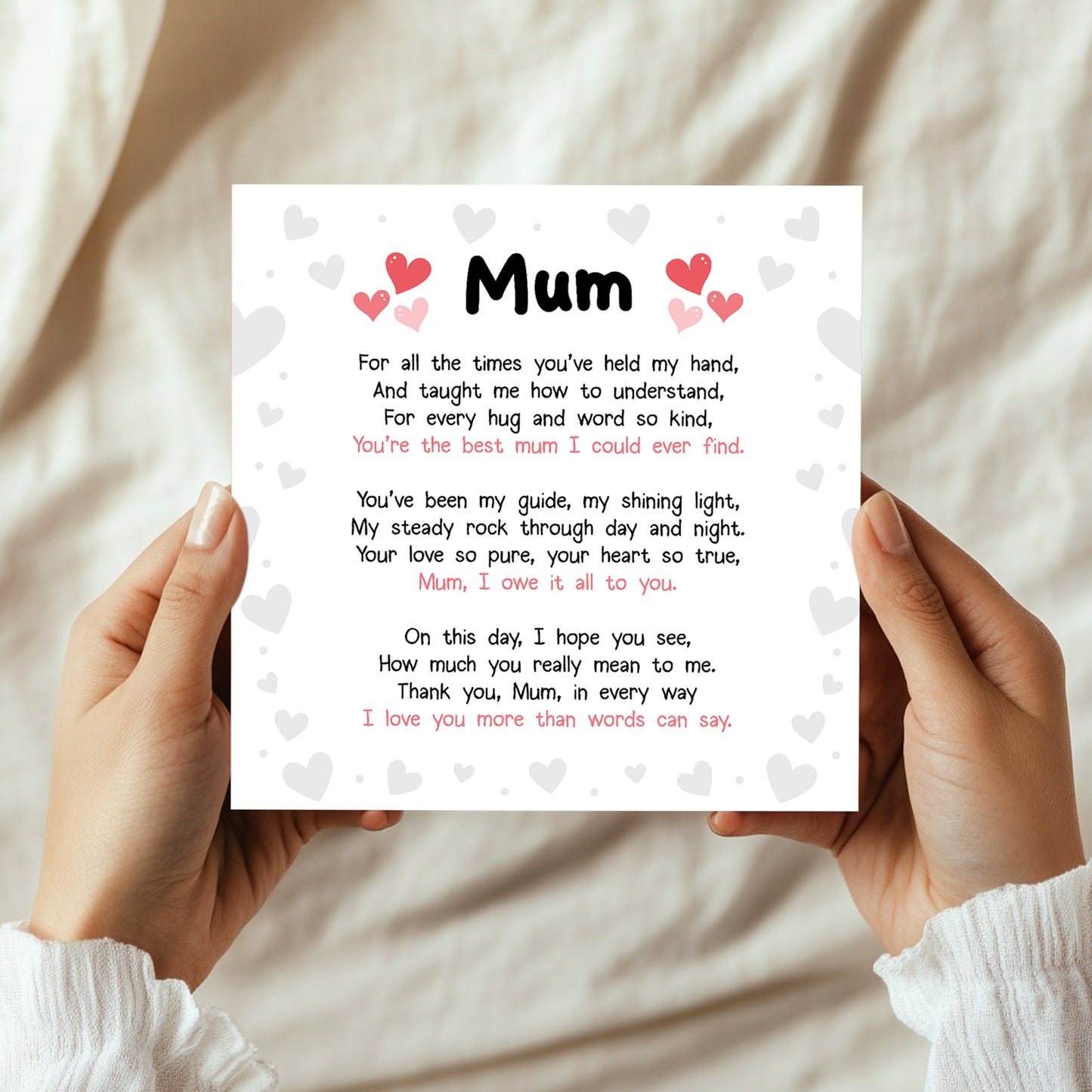 Mothers Day Card Mothers Day Card Poem Thank You Card From Son