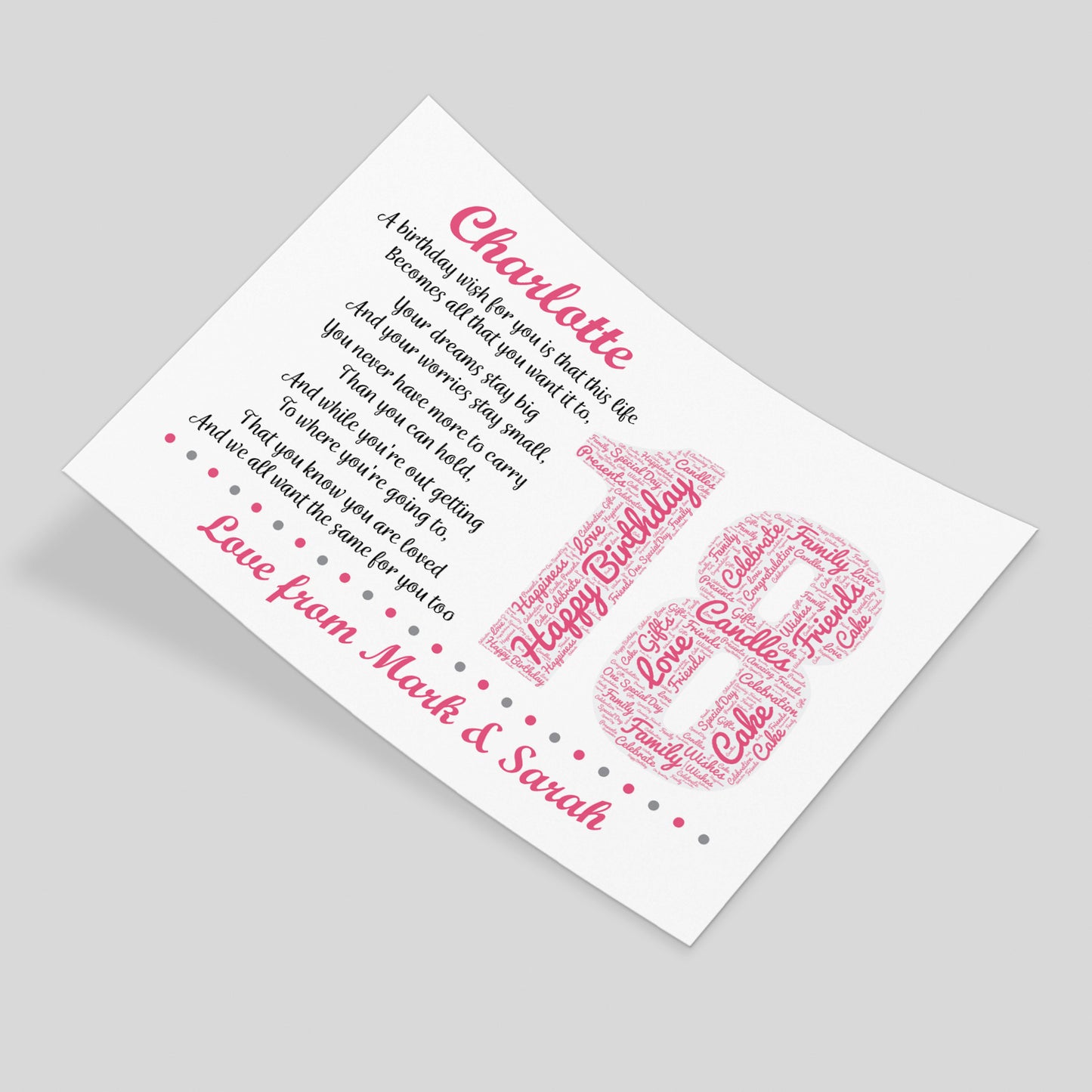 Personalised 18th Birthday Gift for Girls Daughter A3 Print