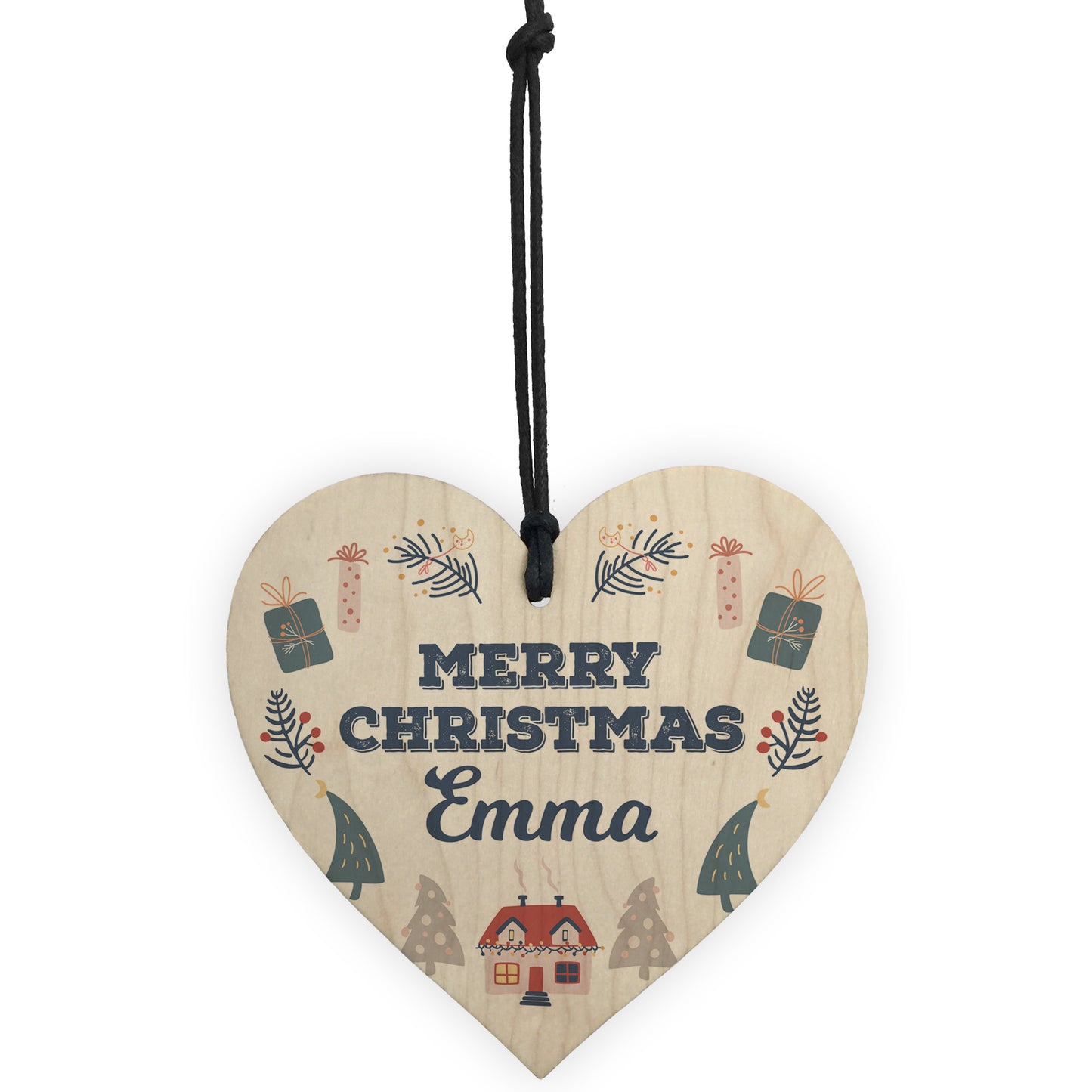 Merry Christmas Personalised Wooden Heart Bauble Gift For Friend