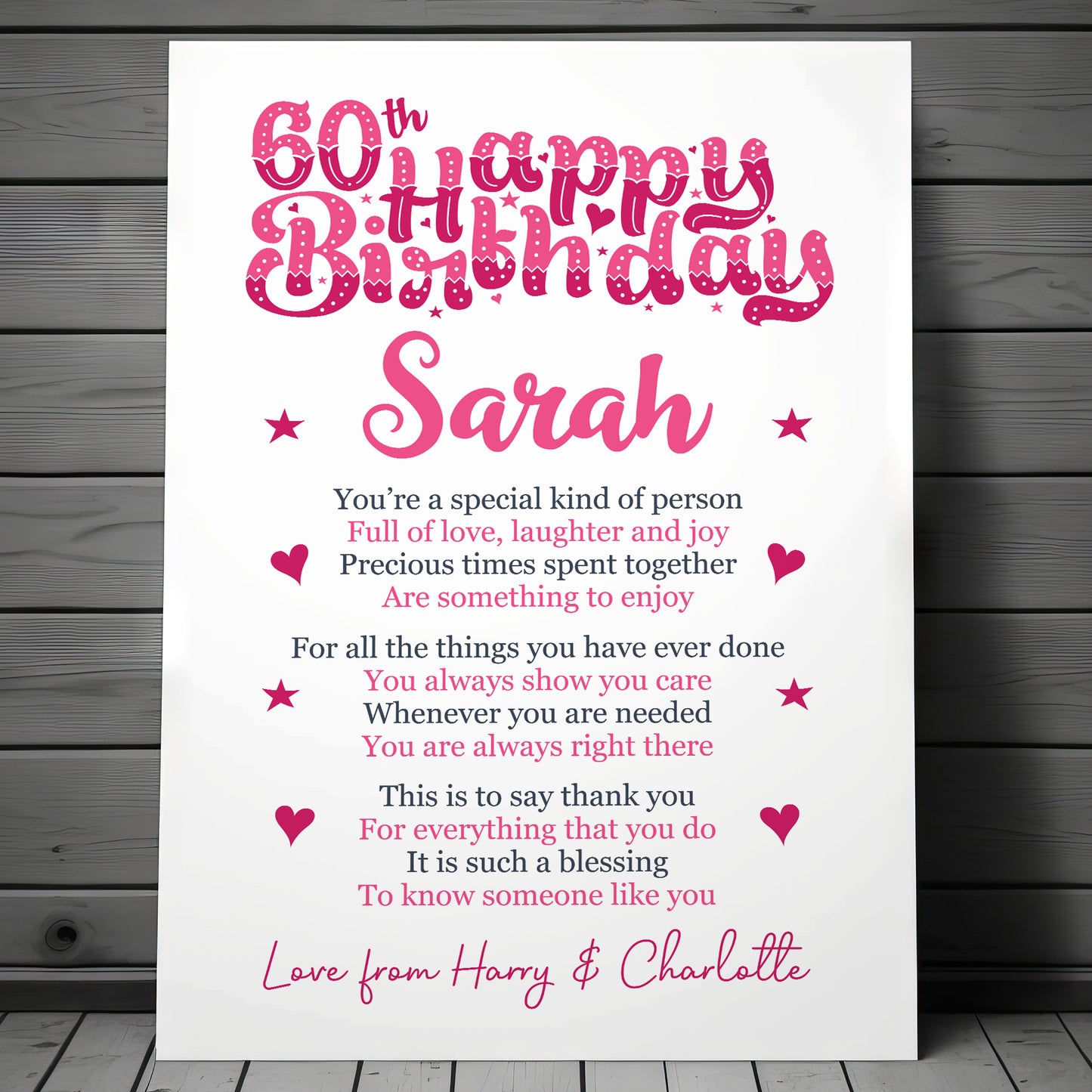 PERSONALISED 60th Birthday Gift For Her Gift For Daughter A3