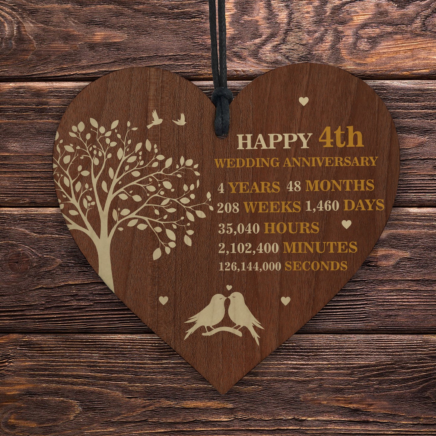 4th Wedding Anniversary Wooden Heart Plaque Dark Wife Husband