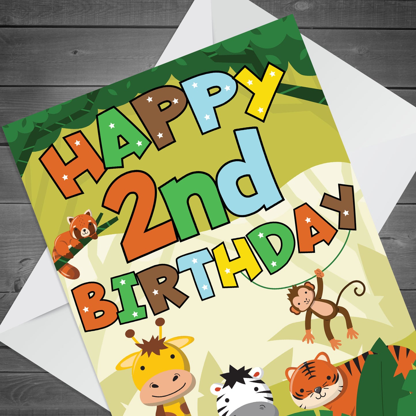 2nd Birthday Jungle Animal Card for Boys Girls 2 Year Old Card